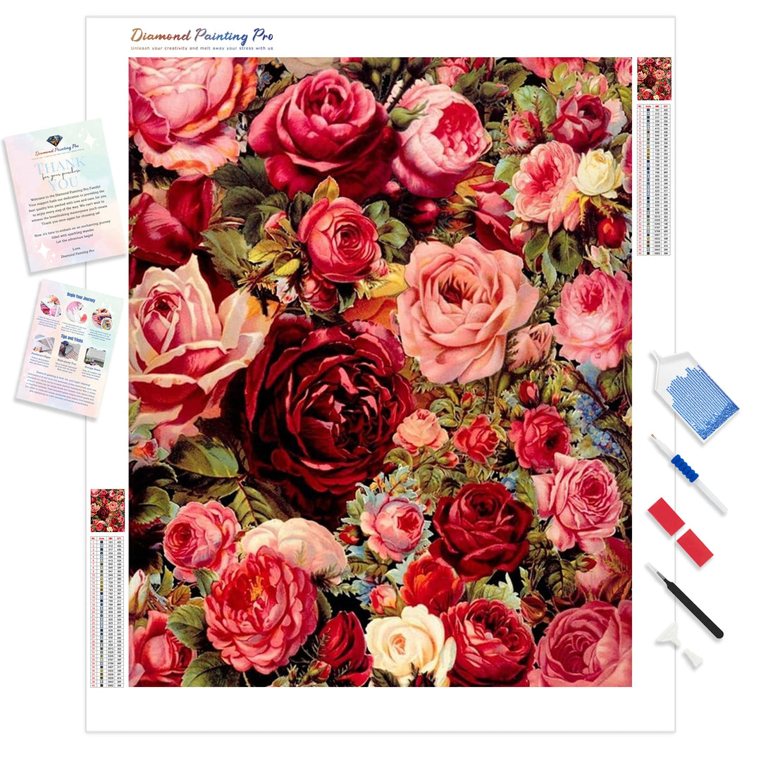 Red Rose Flowers | Diamond Painting Kit - Full Drill - Square or Round Diamonds with AB Drills Option