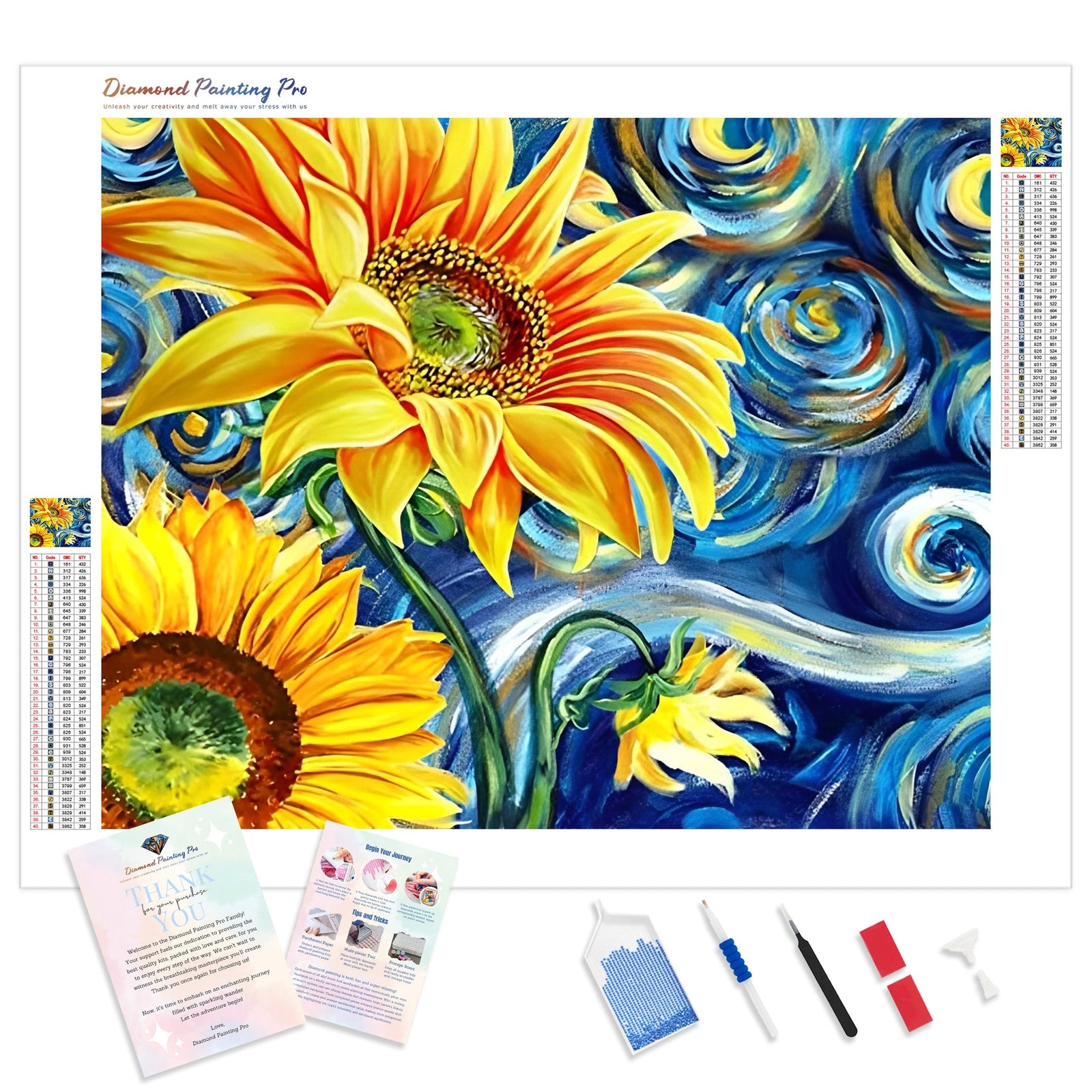 Sunflower Starry Night | Diamond Painting Kit - Full Drill - Square or Round Diamonds with AB Drills Option