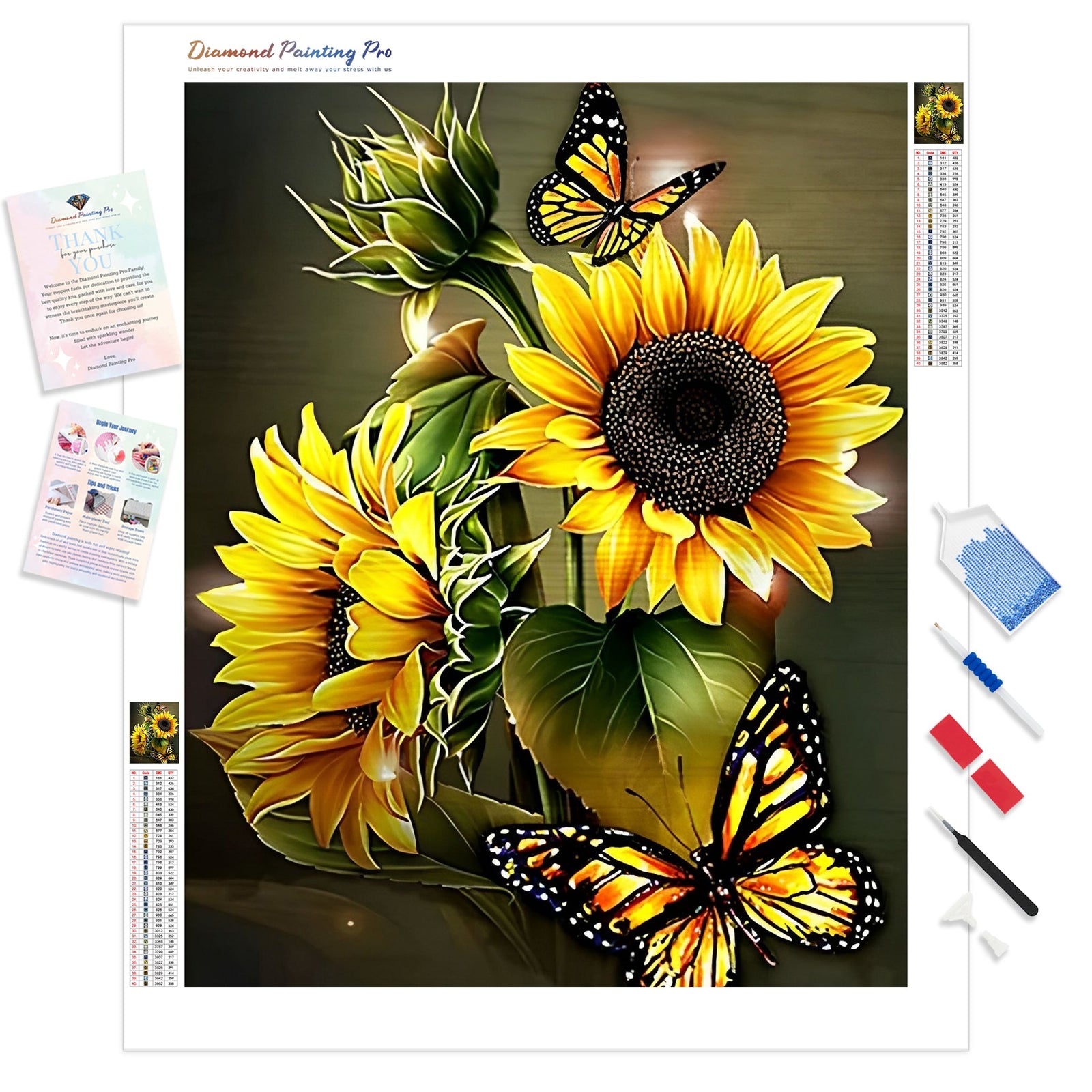 Sunflowers and Butterflies | Diamond Painting Kit - Full Drill - Square or Round Diamonds with AB Drills Option