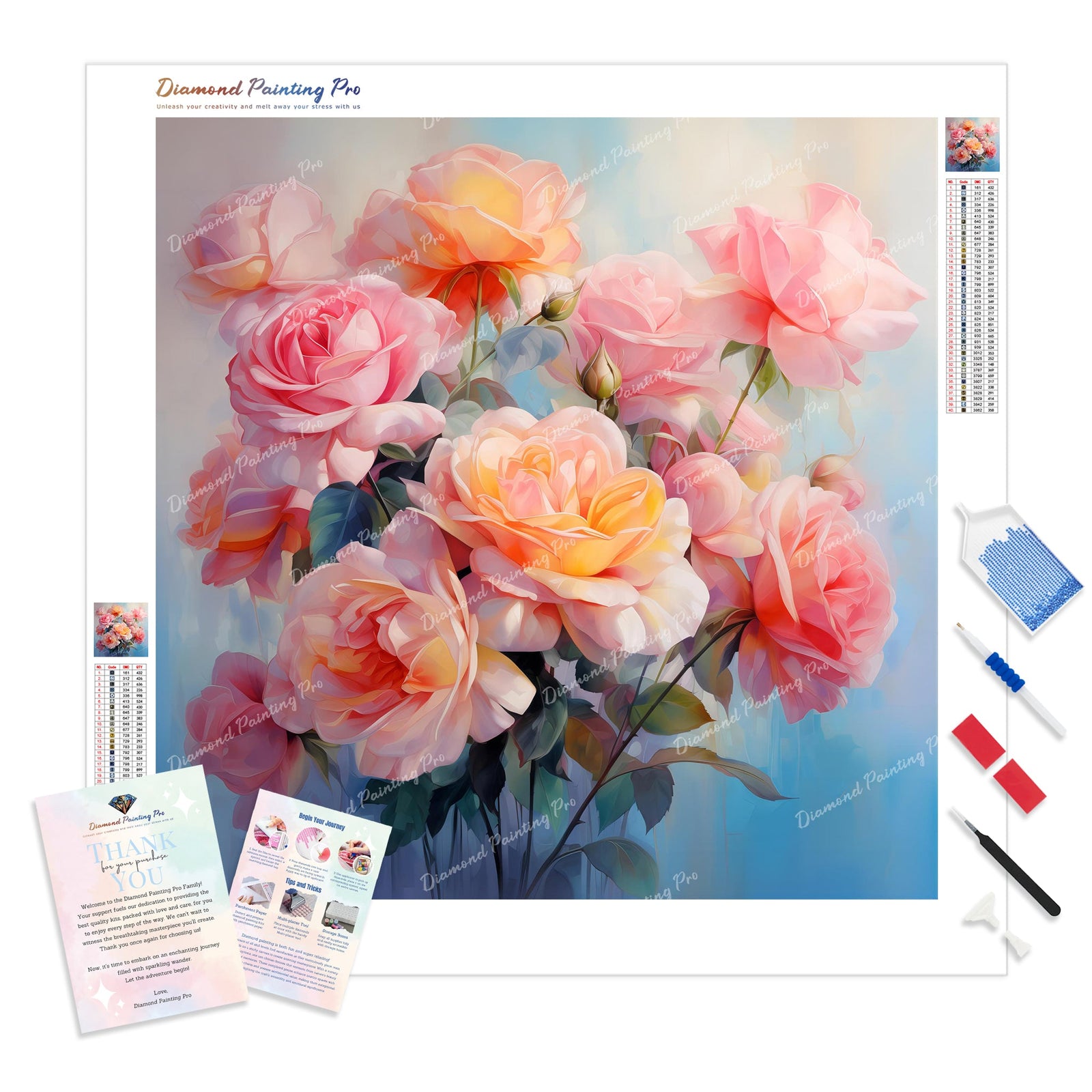 Delicate Roses | Diamond Painting Kit - Full Drill - Square or Round Diamonds with AB Drills Option