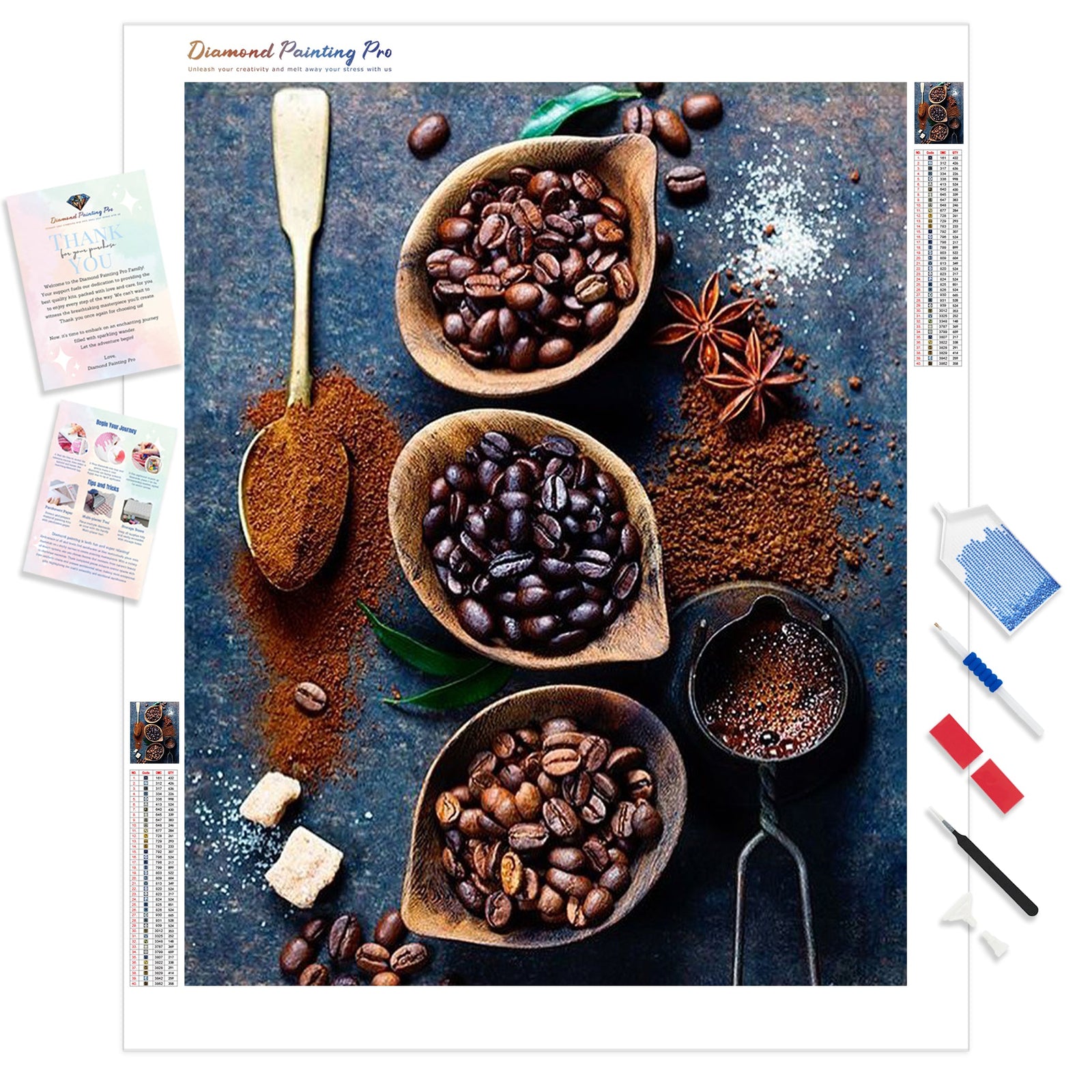 Coffee Beans | Diamond Painting Kit - Full Drill - Square or Round Diamonds with AB Drills Option