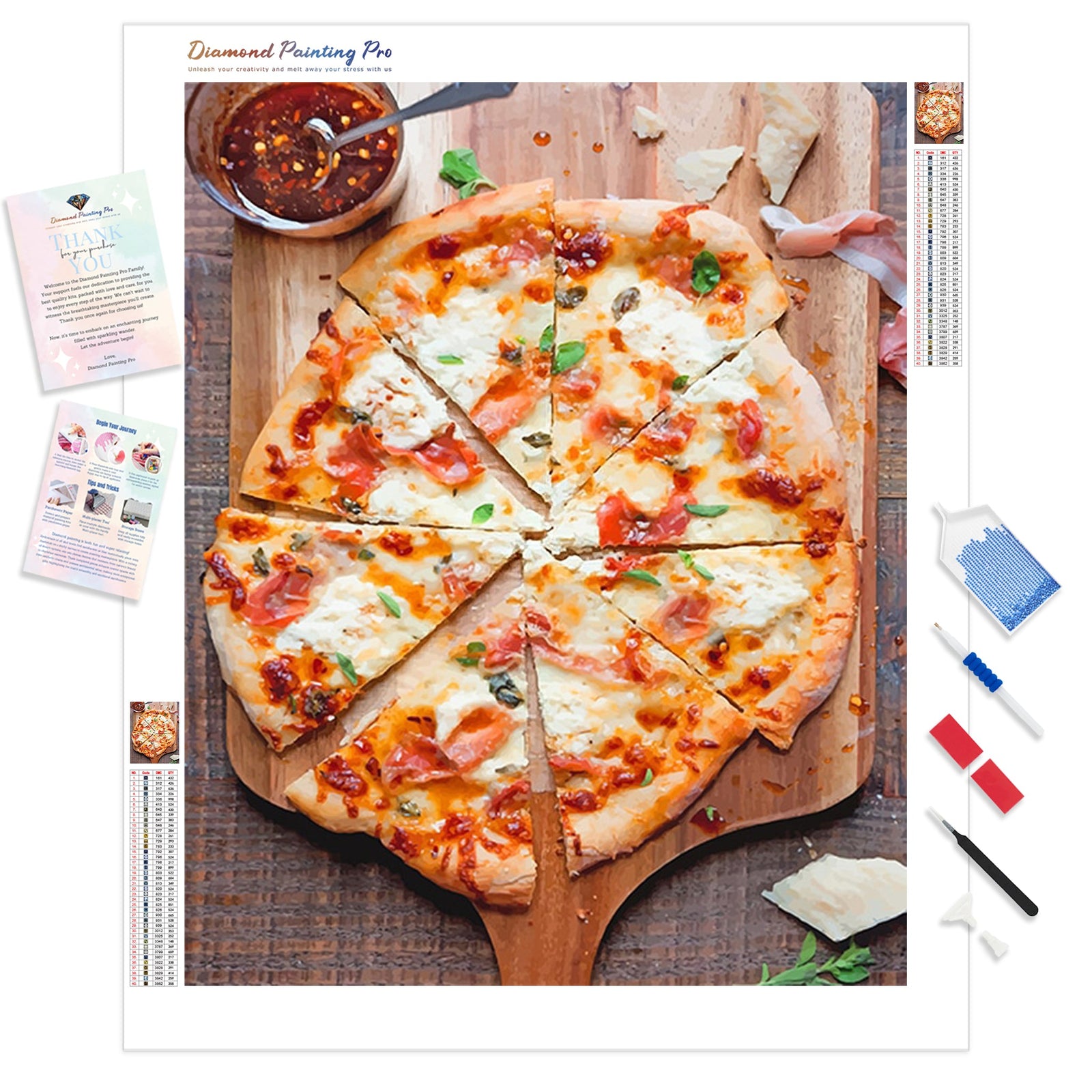 Pizza Lovers Fast Food | Diamond Painting Kit - Full Drill - Square or Round Diamonds with AB Drills Option