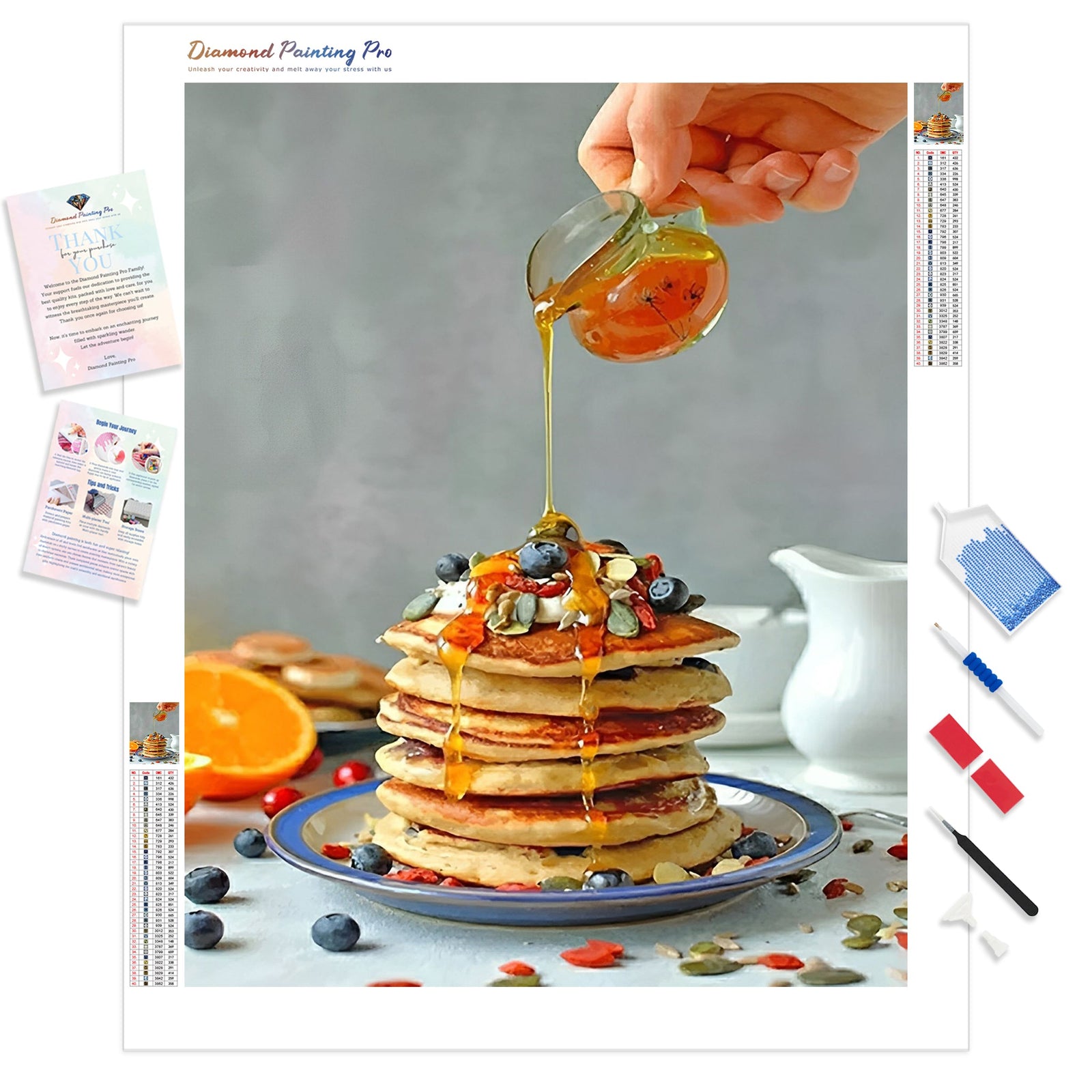 Sweet Pancake with Honey | Diamond Painting Kit - Full Drill - Square or Round Diamonds with AB Drills Option