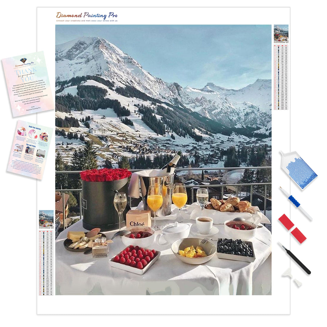 Breakfast in the Alps Mountains | Diamond Painting Kit - Full Drill - Square or Round Diamonds with AB Drills Option