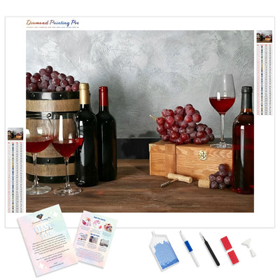 Red Wine Table | Diamond Painting Kit - Full Drill - Square or Round Diamonds with AB Drills Option