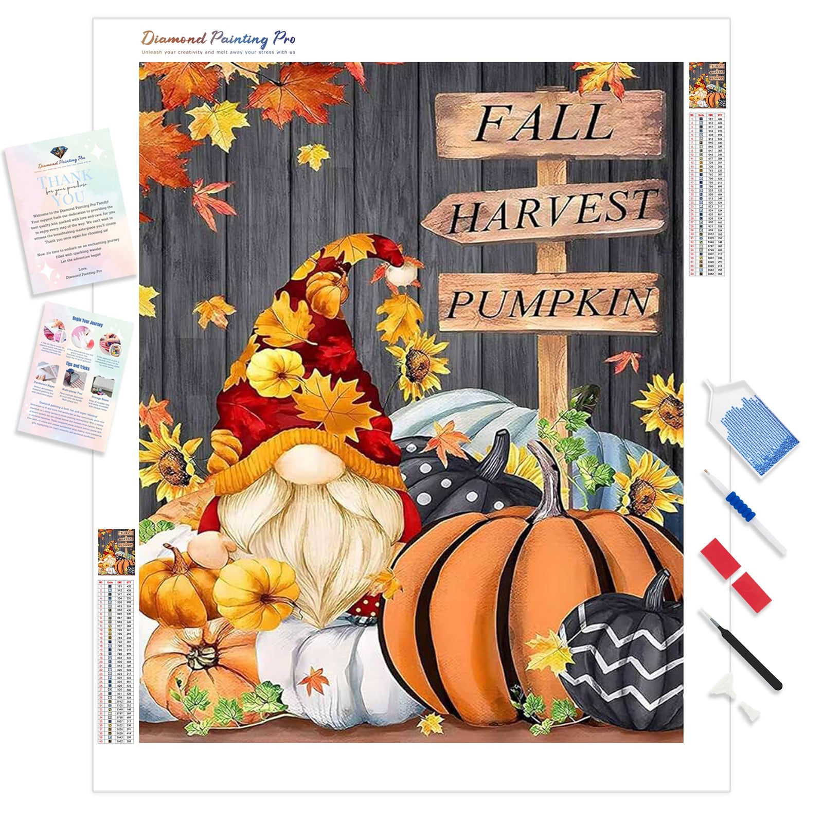 Fall Pumpkin Gnome | Diamond Painting Kit - Full Drill - Square or Round Diamonds with AB Drills Option