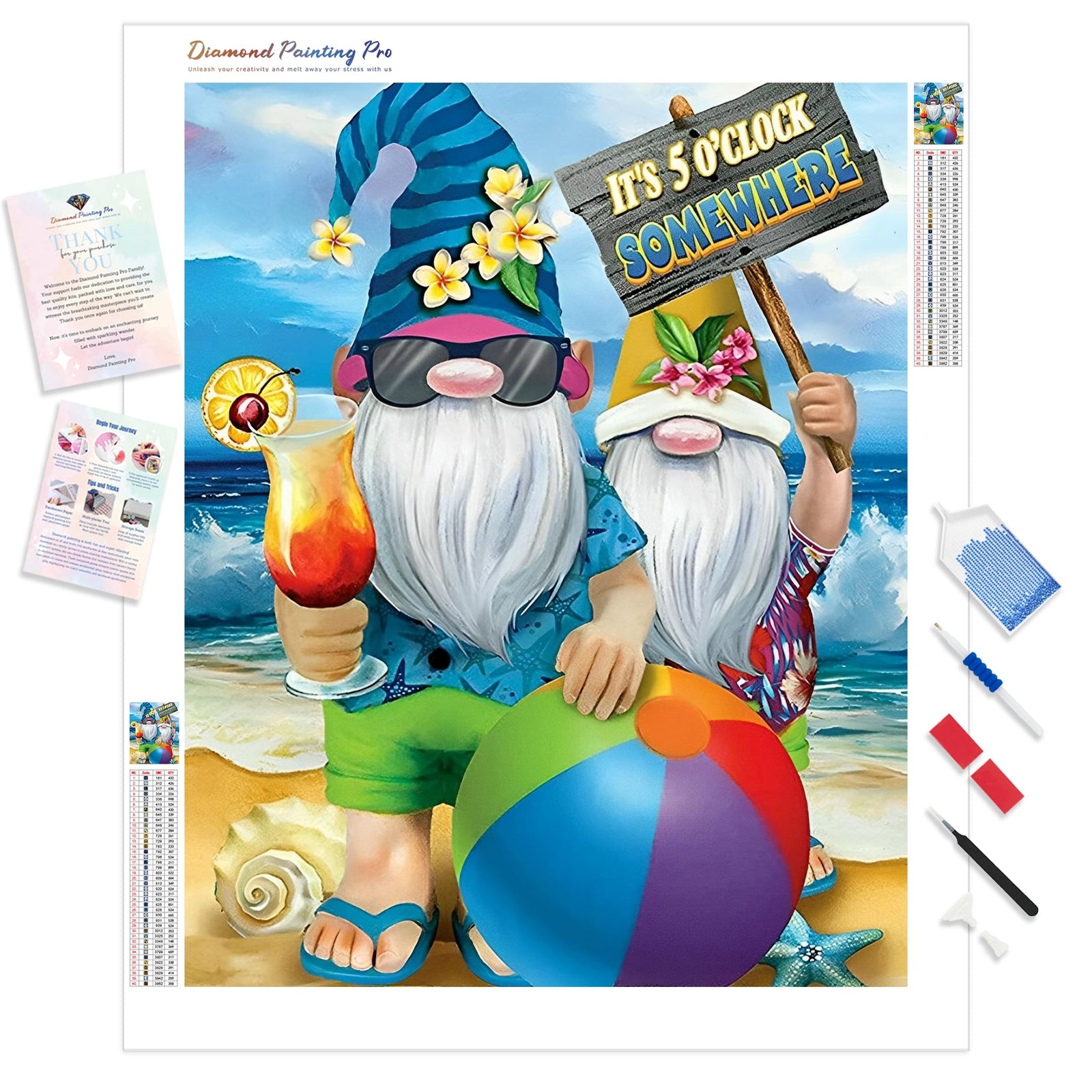 Gnome's Beach Vacation | Diamond Painting Kit - Full Drill - Square or Round Diamonds with AB Drills Option