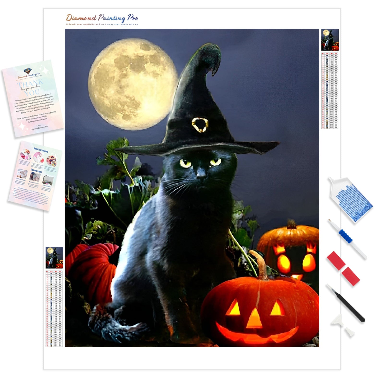 Black Halloween Cat | Diamond Painting Kit - Full Drill - Square or Round Diamonds with AB Drills Option