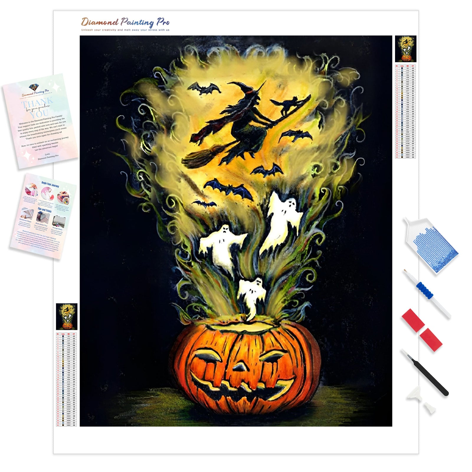 Witch Riding a Broom | Diamond Painting Kit - Full Drill - Square or Round Diamonds with AB Drills Option