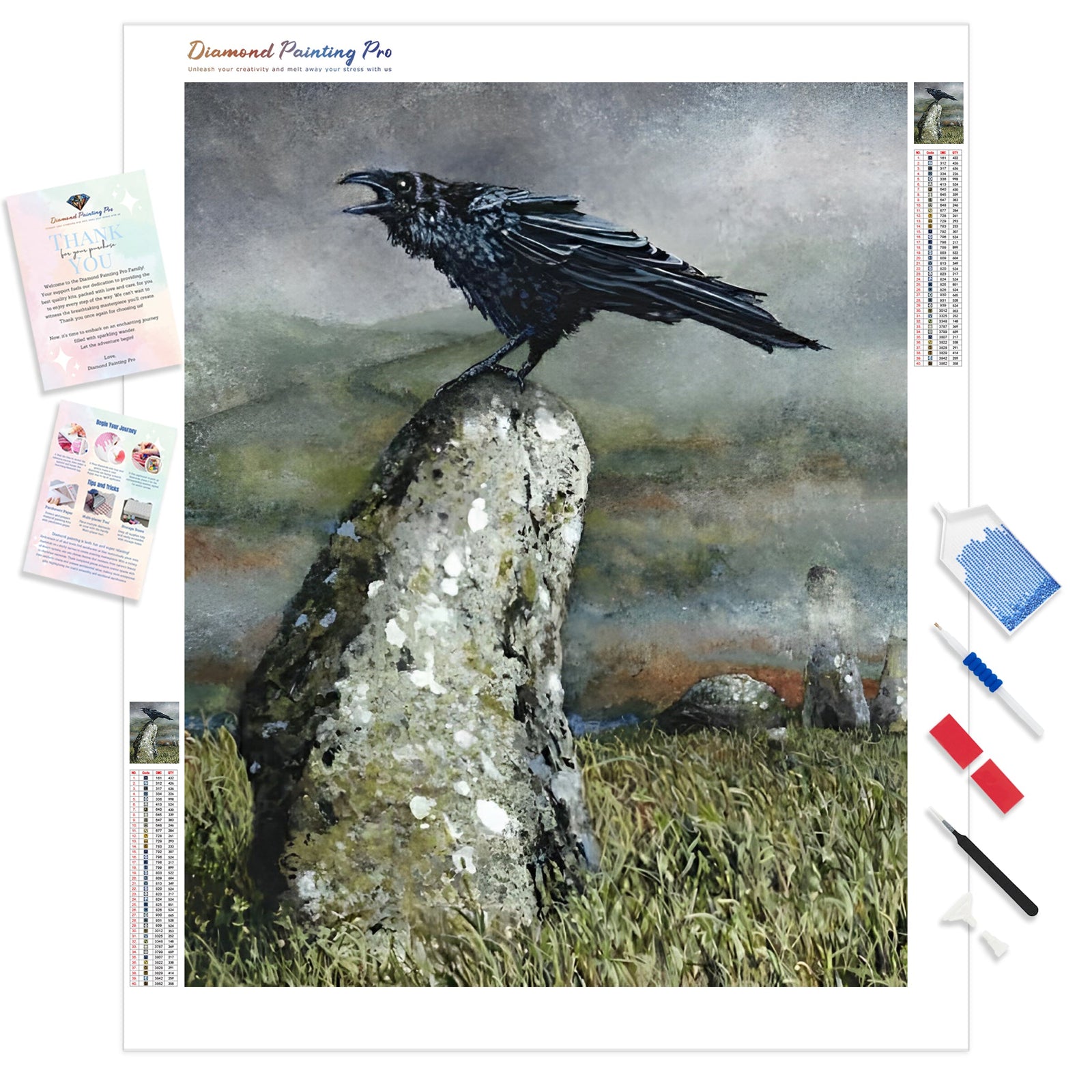 Crow on the Rock | Diamond Painting Kit - Full Drill - Square or Round Diamonds with AB Drills Option