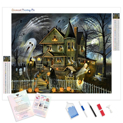 Halloween Haunted House | Diamond Painting Kit - Full Drill - Square or Round Diamonds with AB Drills Option