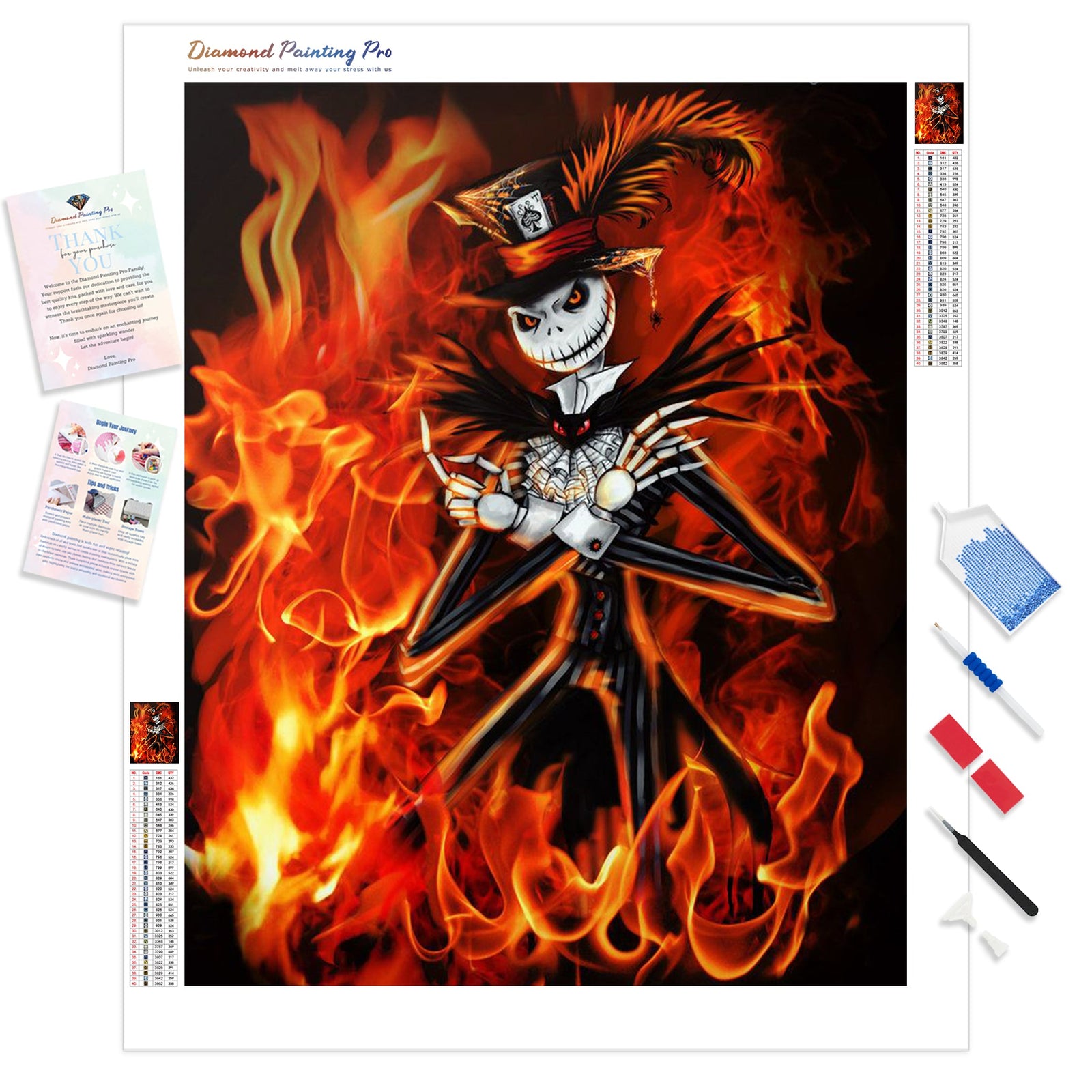 Jack Skellington In Fire | Diamond Painting Kit - Full Drill - Square or Round Diamonds with AB Drills Option