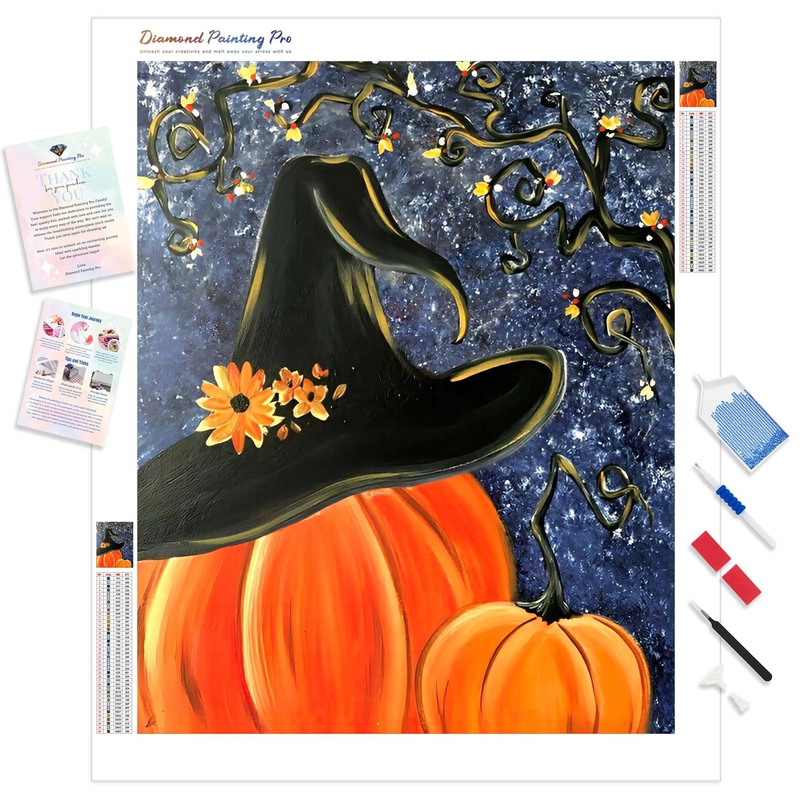 Pumpkin Witch | Diamond Painting Kit - Full Drill - Square or Round Diamonds with AB Drills Option