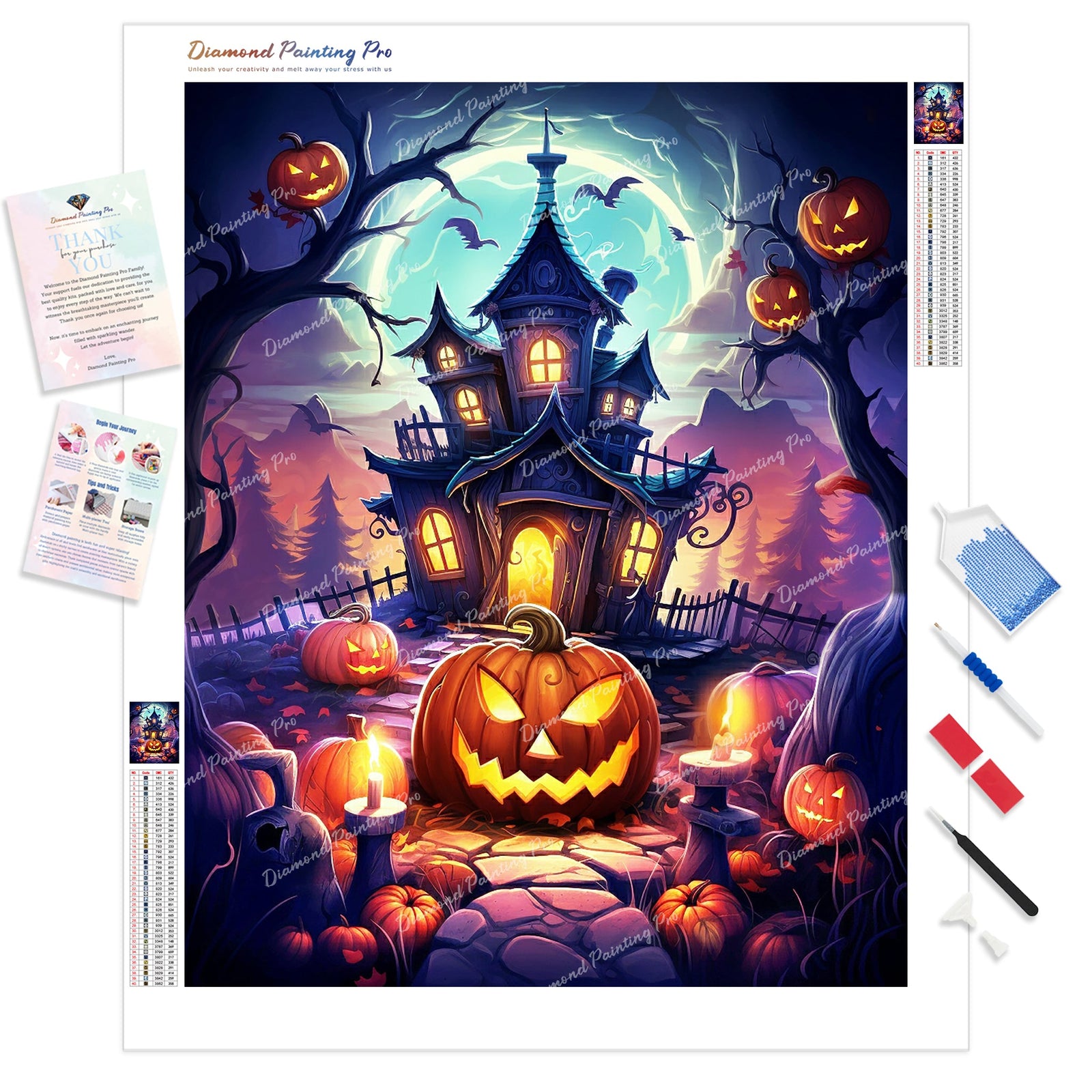 Haunted Pumpkin Manor | Diamond Painting Kit - Full Drill - Square or Round Diamonds with AB Drills Option