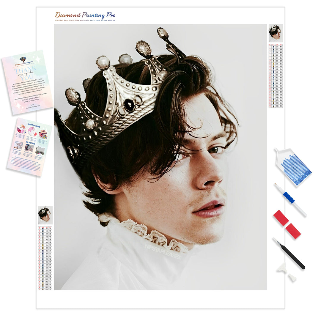 Harry Styles with Crown | Diamond Painting Kit - Full Drill - Square or Round Diamonds with AB Drills Option