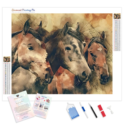 Tres Horses | Diamond Painting Kit - Full Drill - Square or Round Diamonds with AB Drills Option