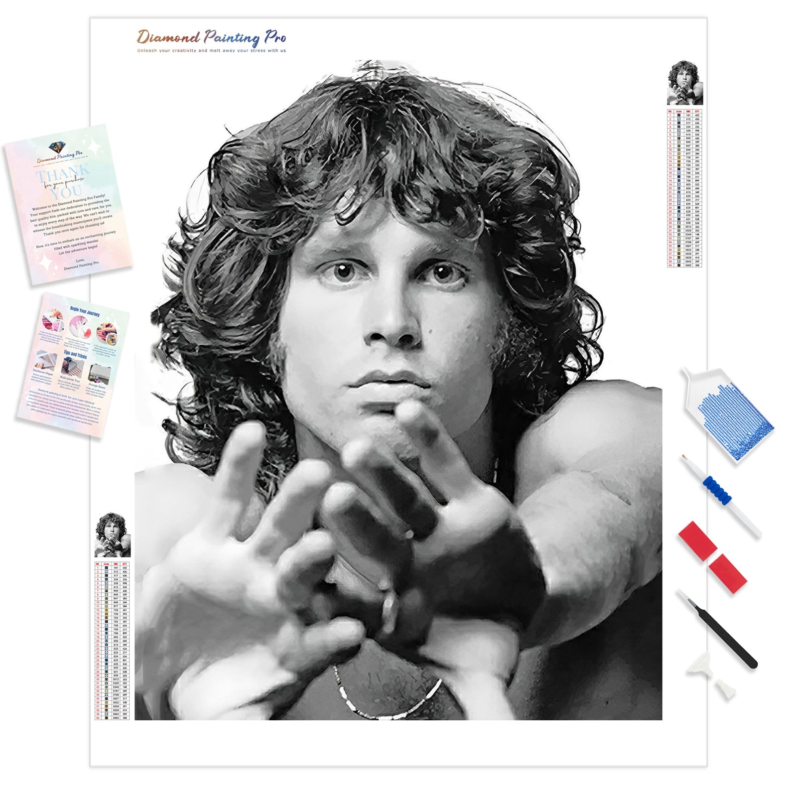 Jim Morrison Black and White | Diamond Painting Kit - Full Drill - Square or Round Diamonds with AB Drills Option