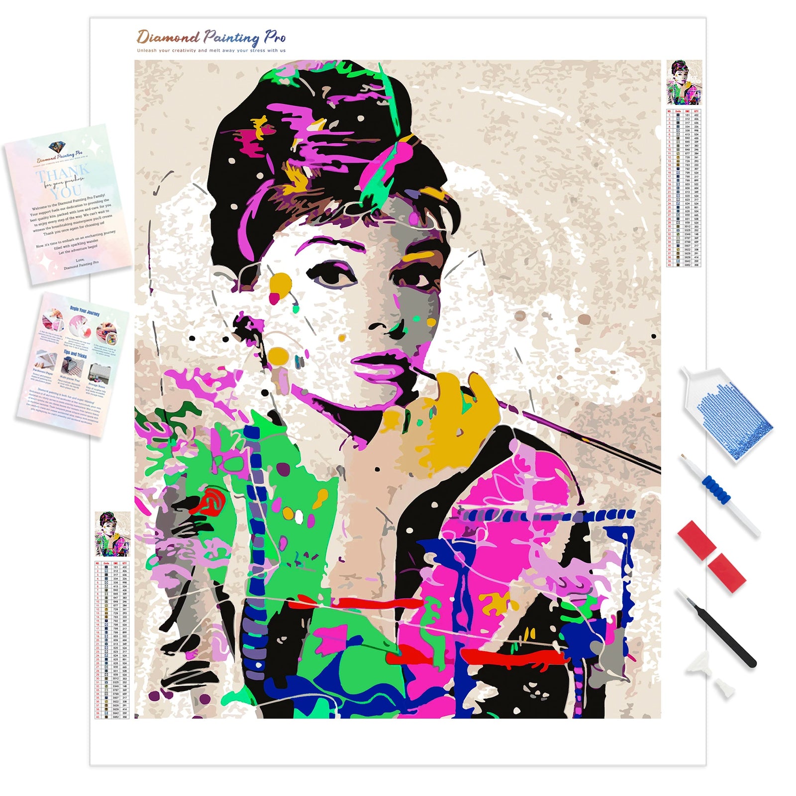 Audrey Hepburn | Diamond Painting Kit - Full Drill - Square or Round Diamonds with AB Drills Option