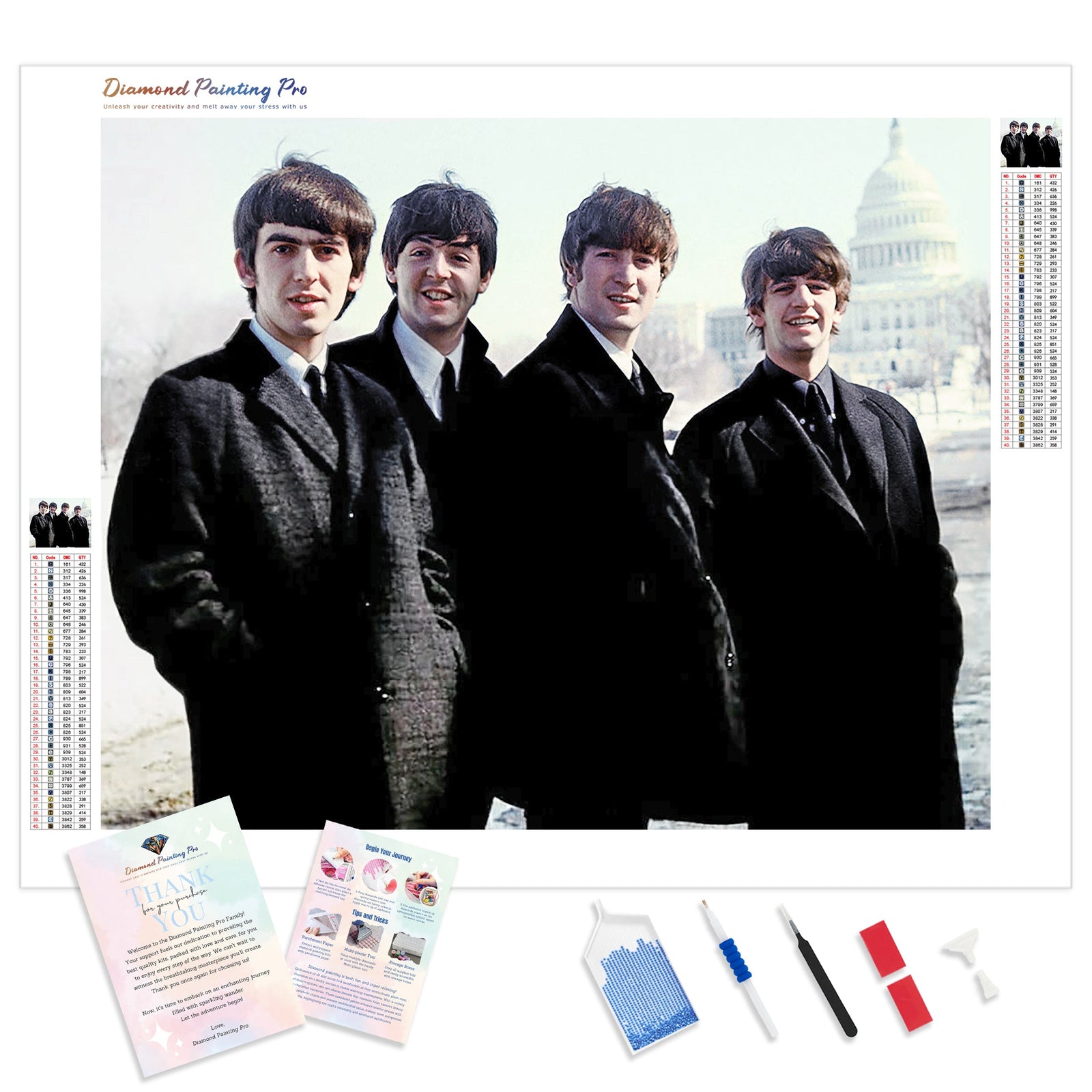 The Beatles in Black | Diamond Painting Kit - Full Drill - Square or Round Diamonds with AB Drills Option