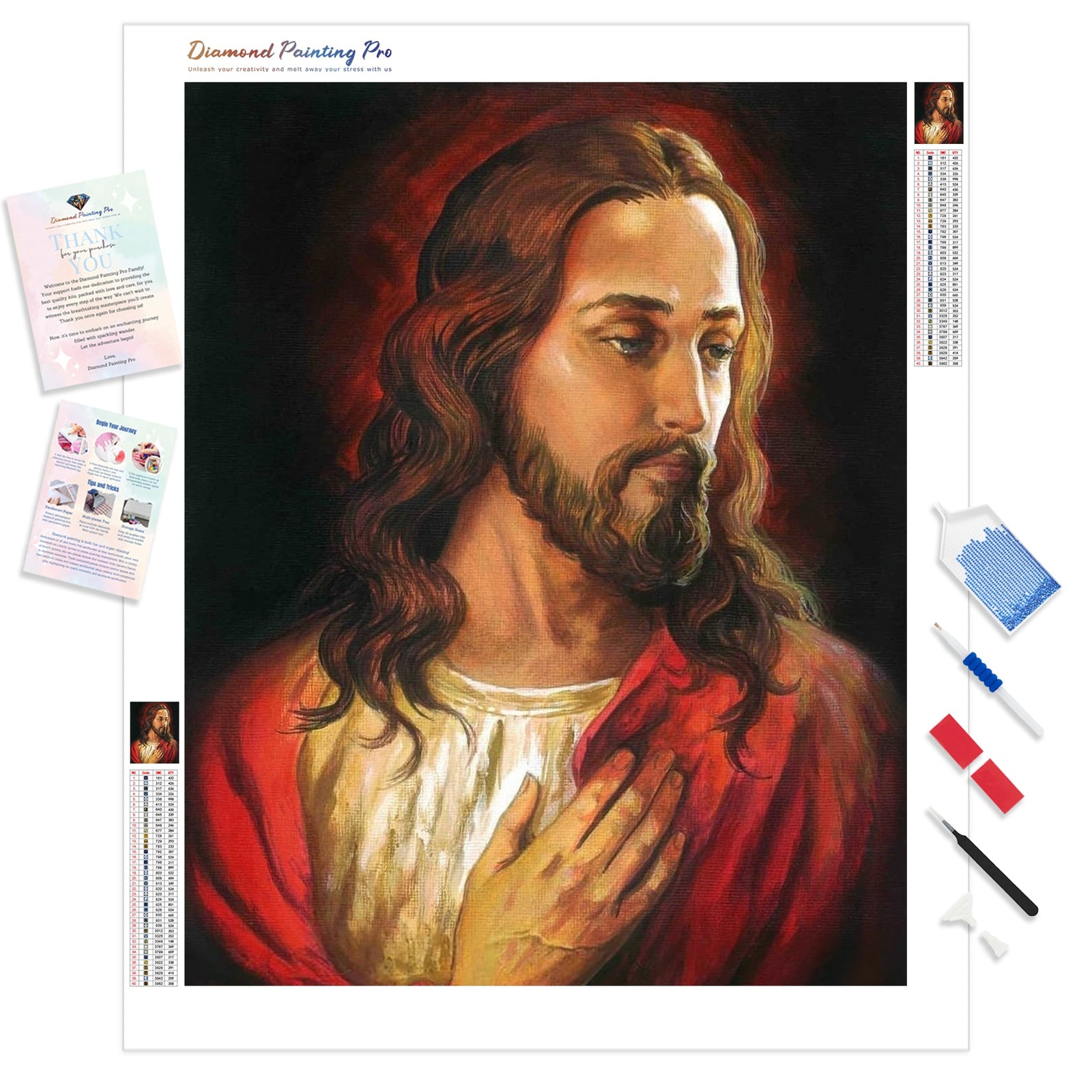 Jesus Christ Portrait | Diamond Painting Kit - Full Drill - Square or Round Diamonds with AB Drills Option