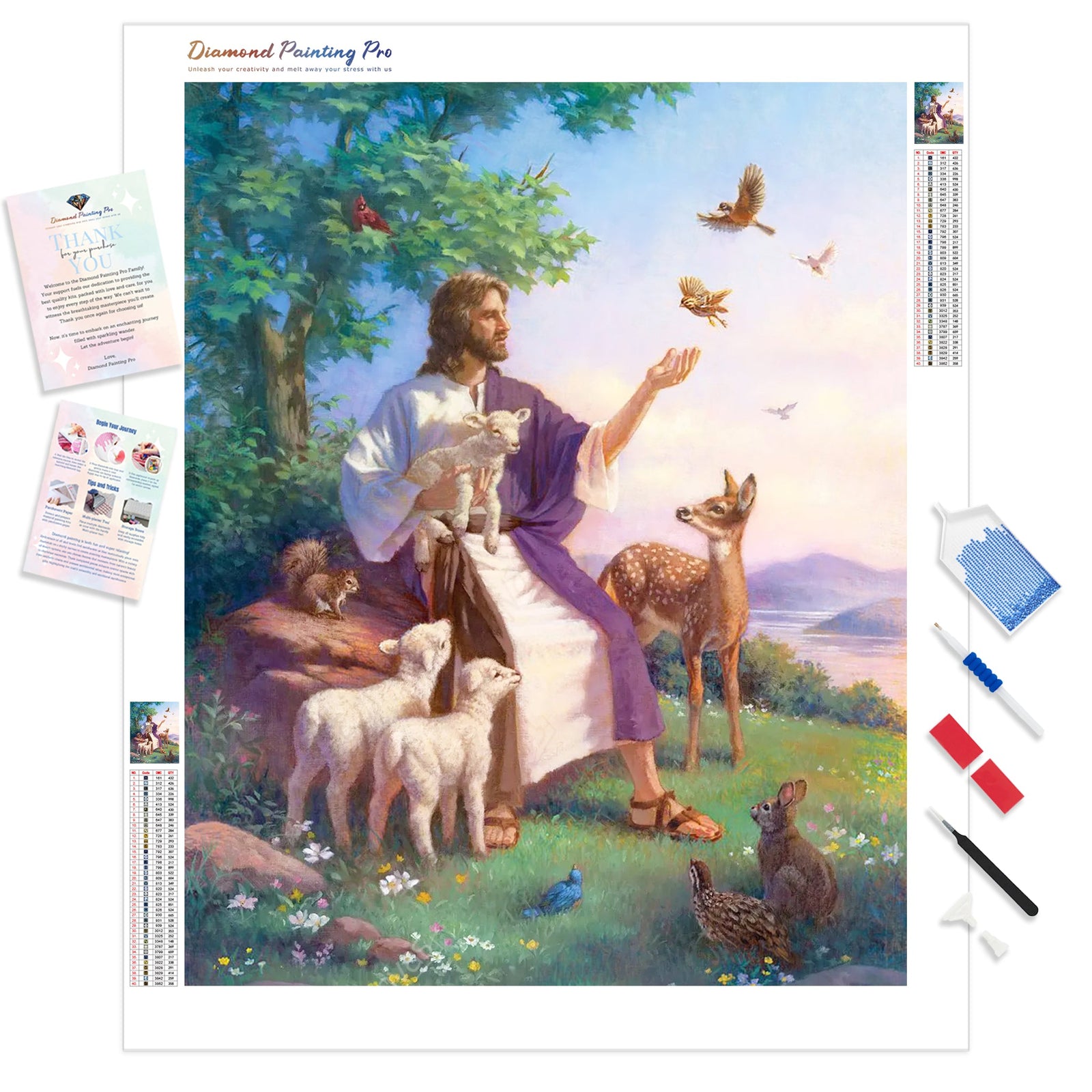 Jesus with animal | Diamond Painting Kit - Full Drill - Square or Round Diamonds with AB Drills Option