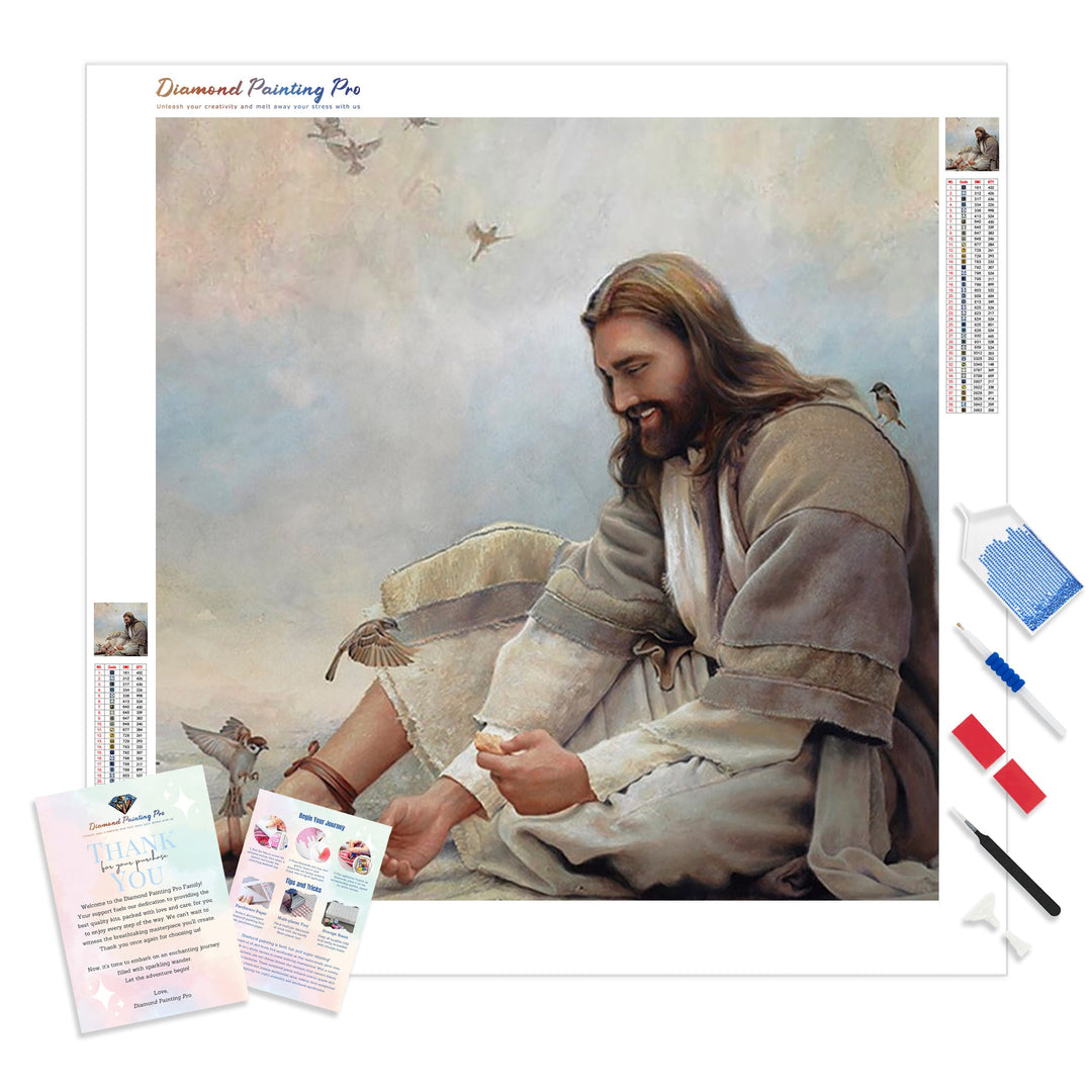 Jesus and Sparrows | Diamond Painting Kit - Full Drill - Square or Round Diamonds with AB Drills Option