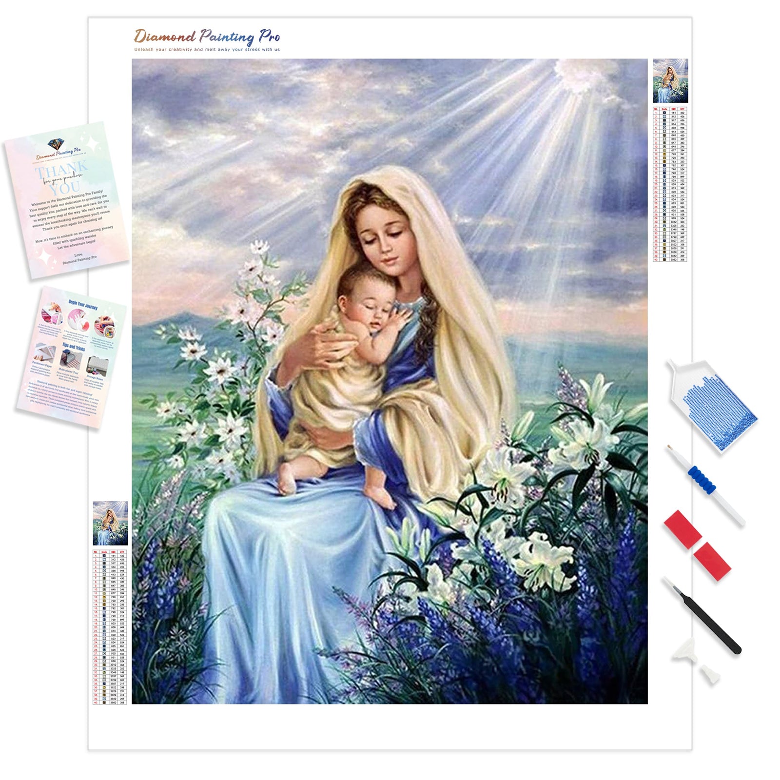 Virgin Mary and Jesus | Diamond Painting Kit - Full Drill - Square or Round Diamonds with AB Drills Option