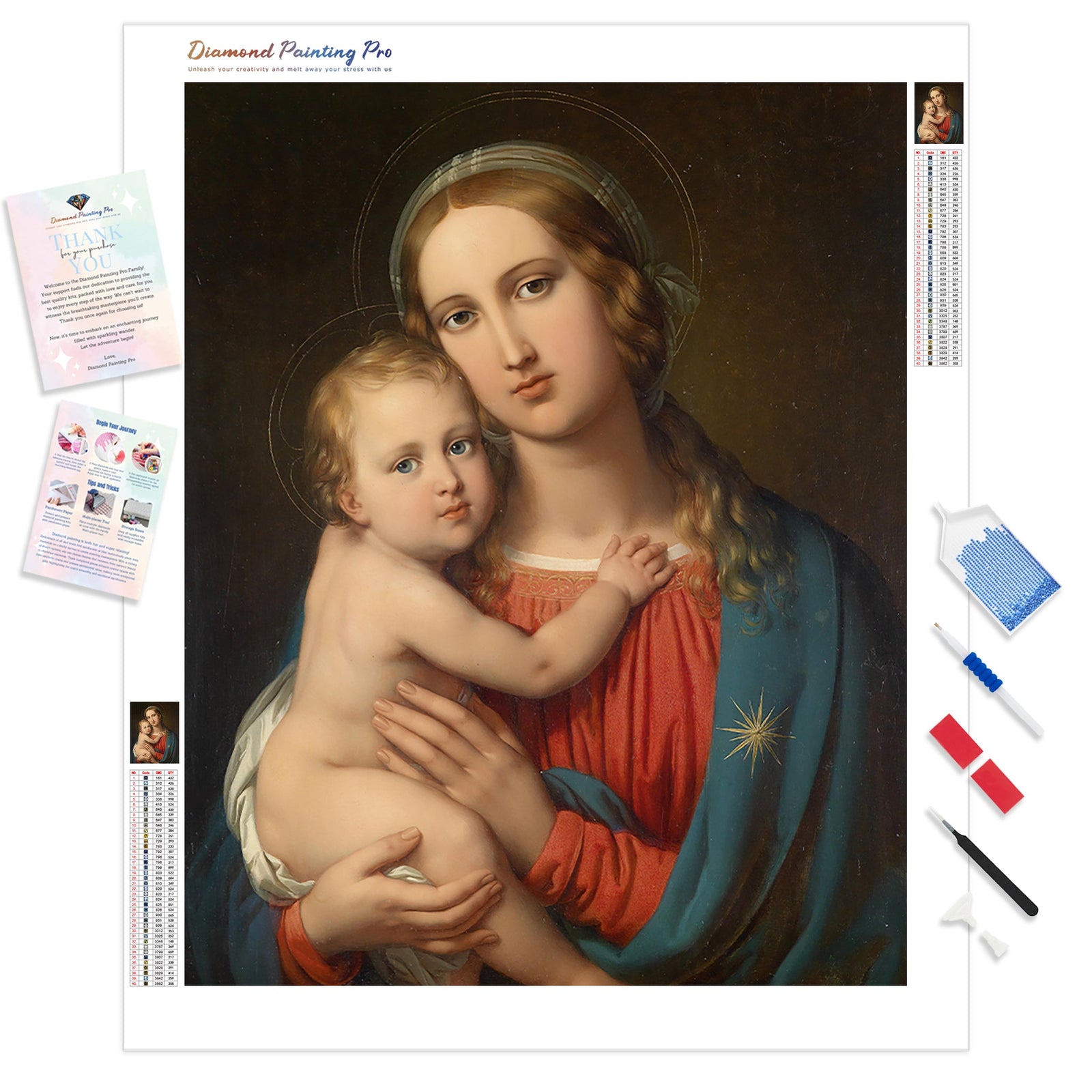 Madonna with Child | Diamond Painting Kit - Full Drill - Square or Round Diamonds with AB Drills Option