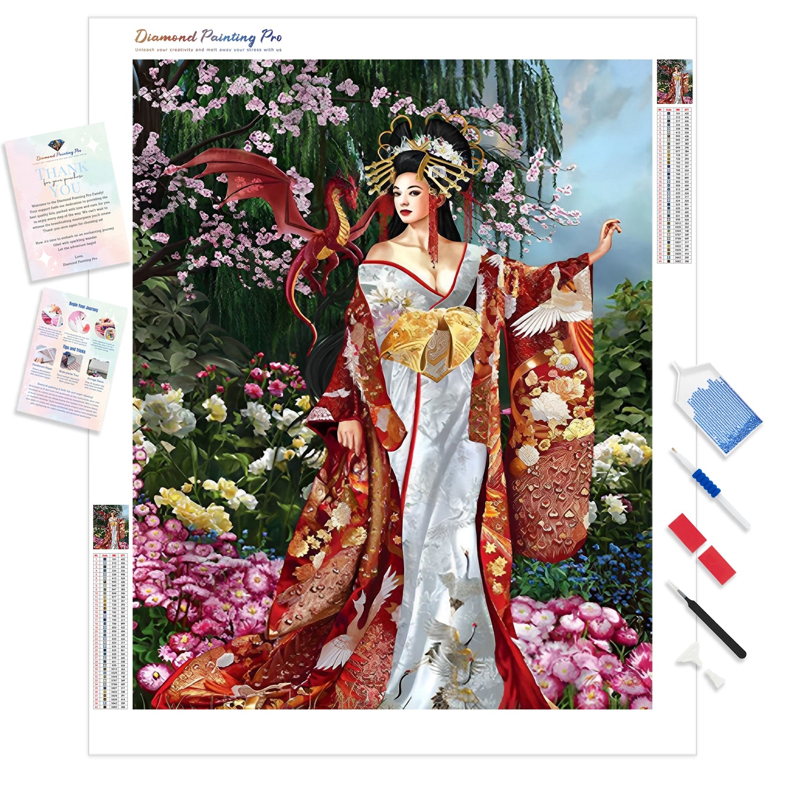 Kimono and Dragon | Diamond Painting Kit - Full Drill - Square or Round Diamonds with AB Drills Option