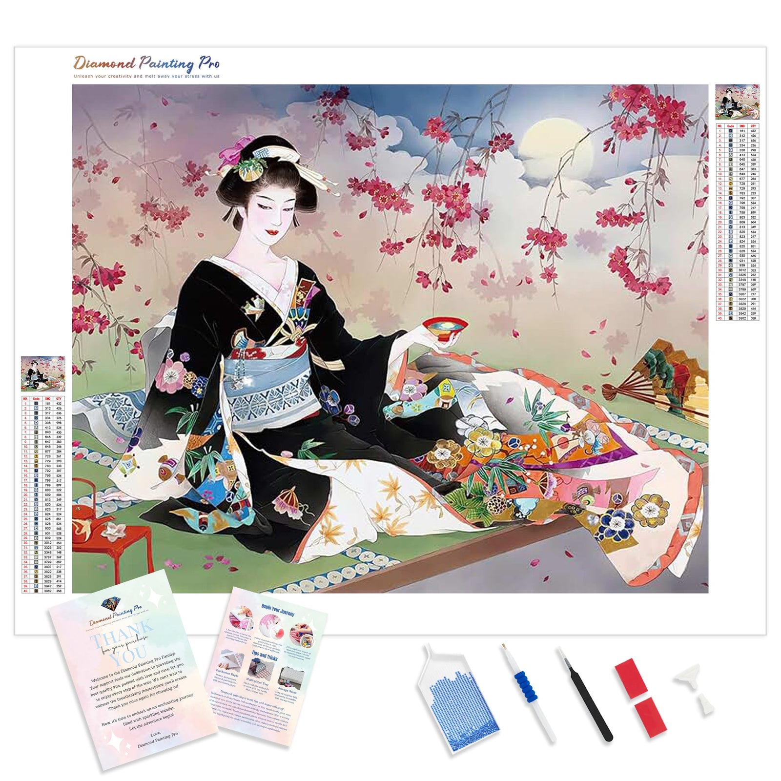 Kimono under Moonlight | Diamond Painting Kit - Full Drill - Square or Round Diamonds with AB Drills Option