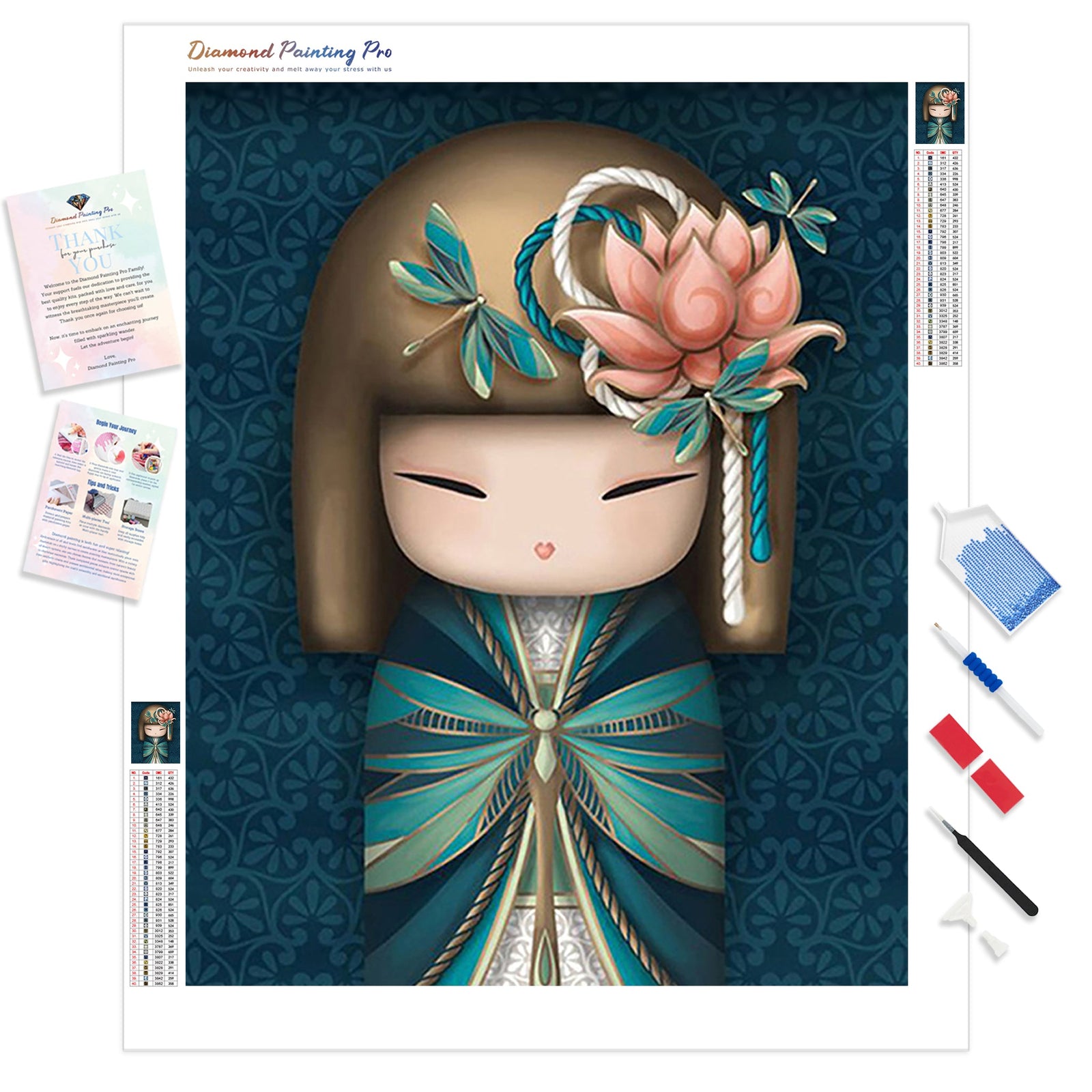 Kimono Girl in Green | Diamond Painting Kit - Full Drill - Square or Round Diamonds with AB Drills Option