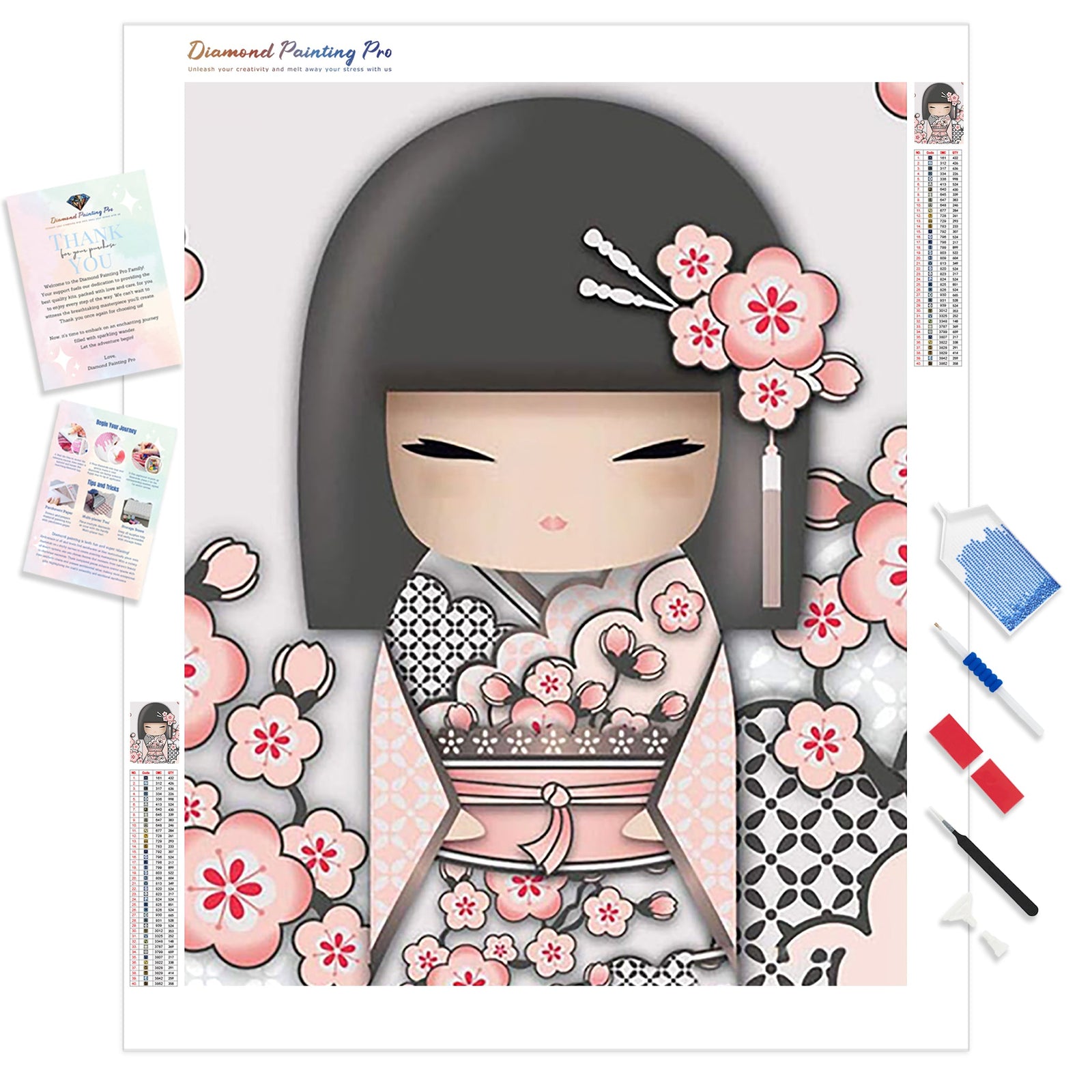 Kimono Girl in Pink | Diamond Painting Kit - Full Drill - Square or Round Diamonds with AB Drills Option