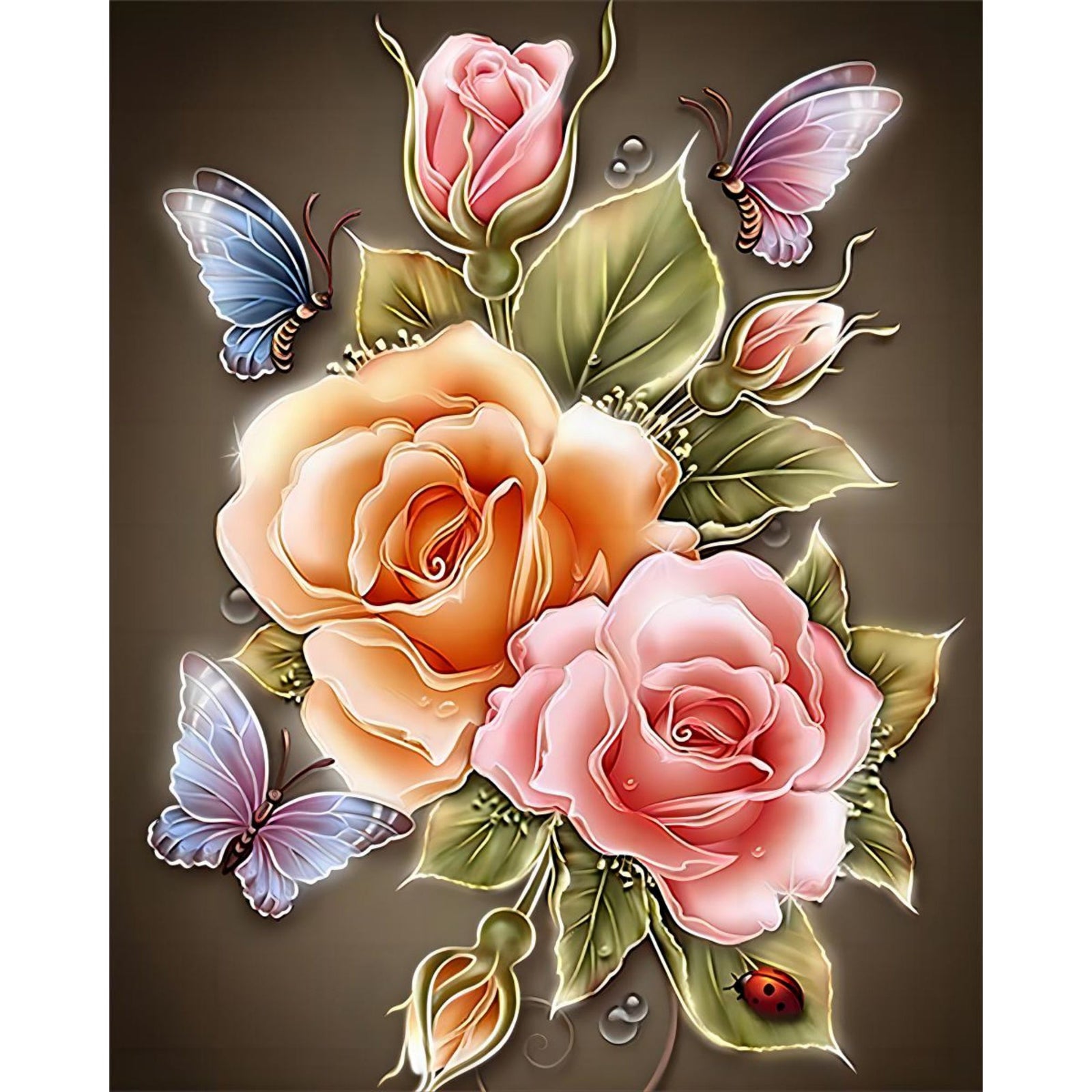 Flower with Butterflies | Diamond Painting Design - Full Drill Diamond Art with 5d Square or Round Diamonds - AB Drills Available