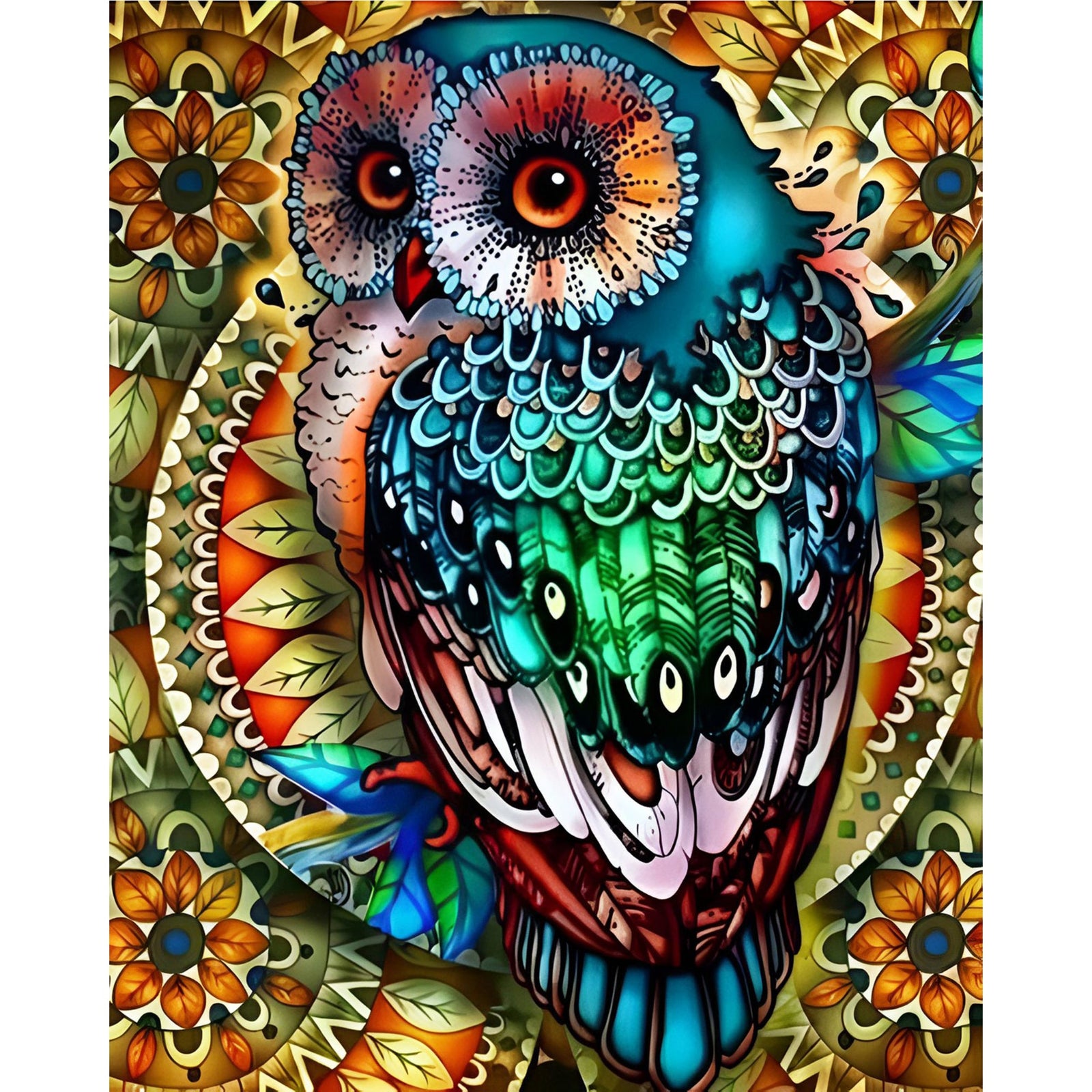 Mandala Berry Branch Owl | Diamond Painting Design - Full Drill Diamond Art with 5d Square or Round Diamonds - AB Drills Available