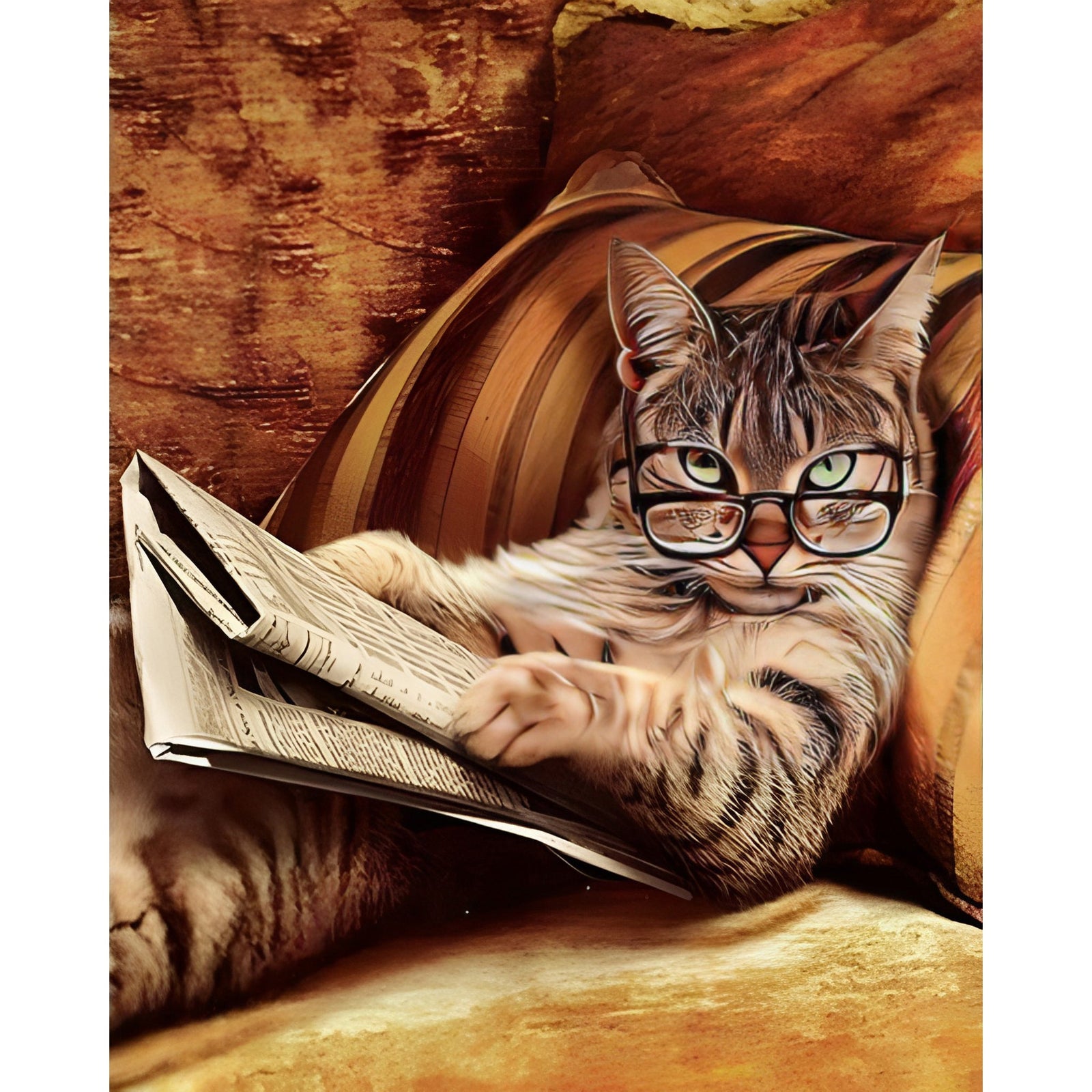 Cat Reading Time | Diamond Painting Design - Full Drill Diamond Art with 5d Square or Round Diamonds - AB Drills Available