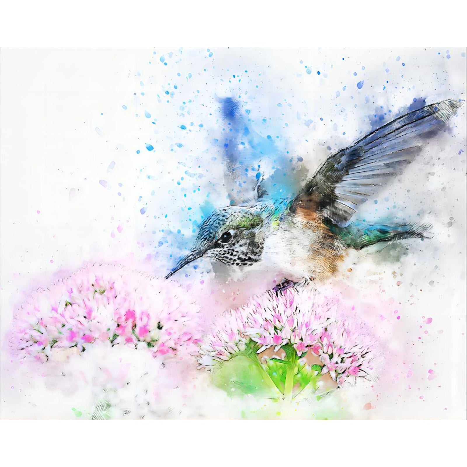 Abstract Hummingbird Watercolor | Diamond Painting Design - Full Drill Diamond Art with 5d Square or Round Diamonds - AB Drills Available