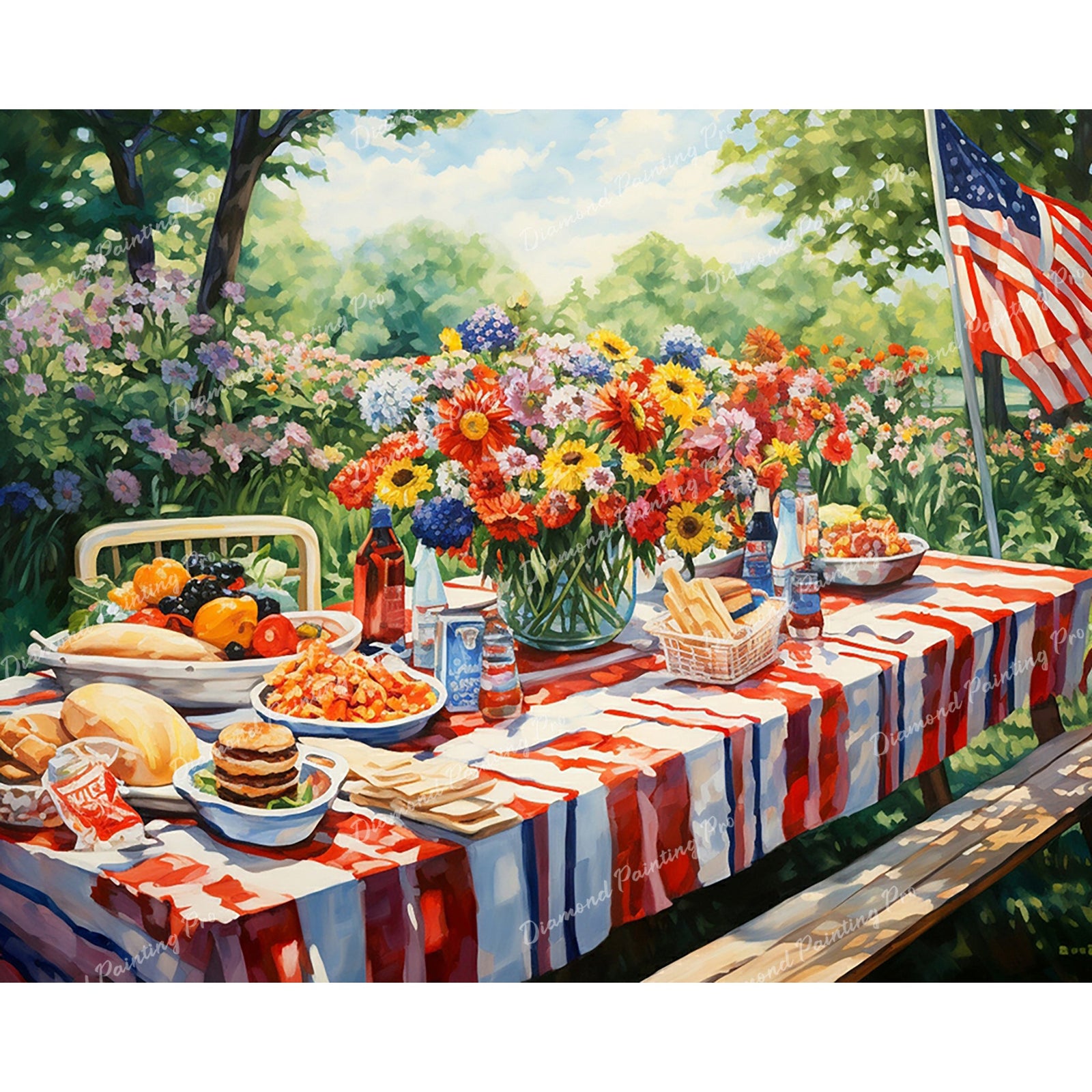 Star-Spangled Picnic Delight | Diamond Painting Design - Full Drill Diamond Art with 5d Square or Round Diamonds - AB Drills Available