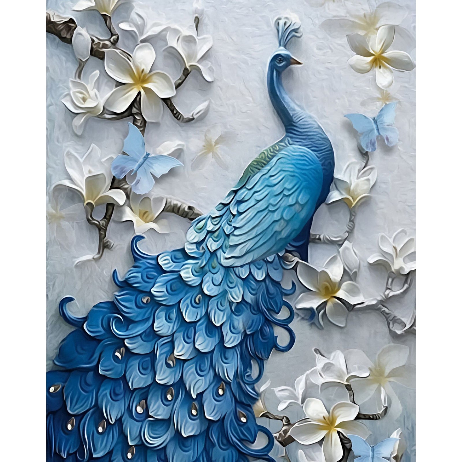 Blue Peacock Flower | Diamond Painting Design - Full Drill Diamond Art with 5d Square or Round Diamonds - AB Drills Available