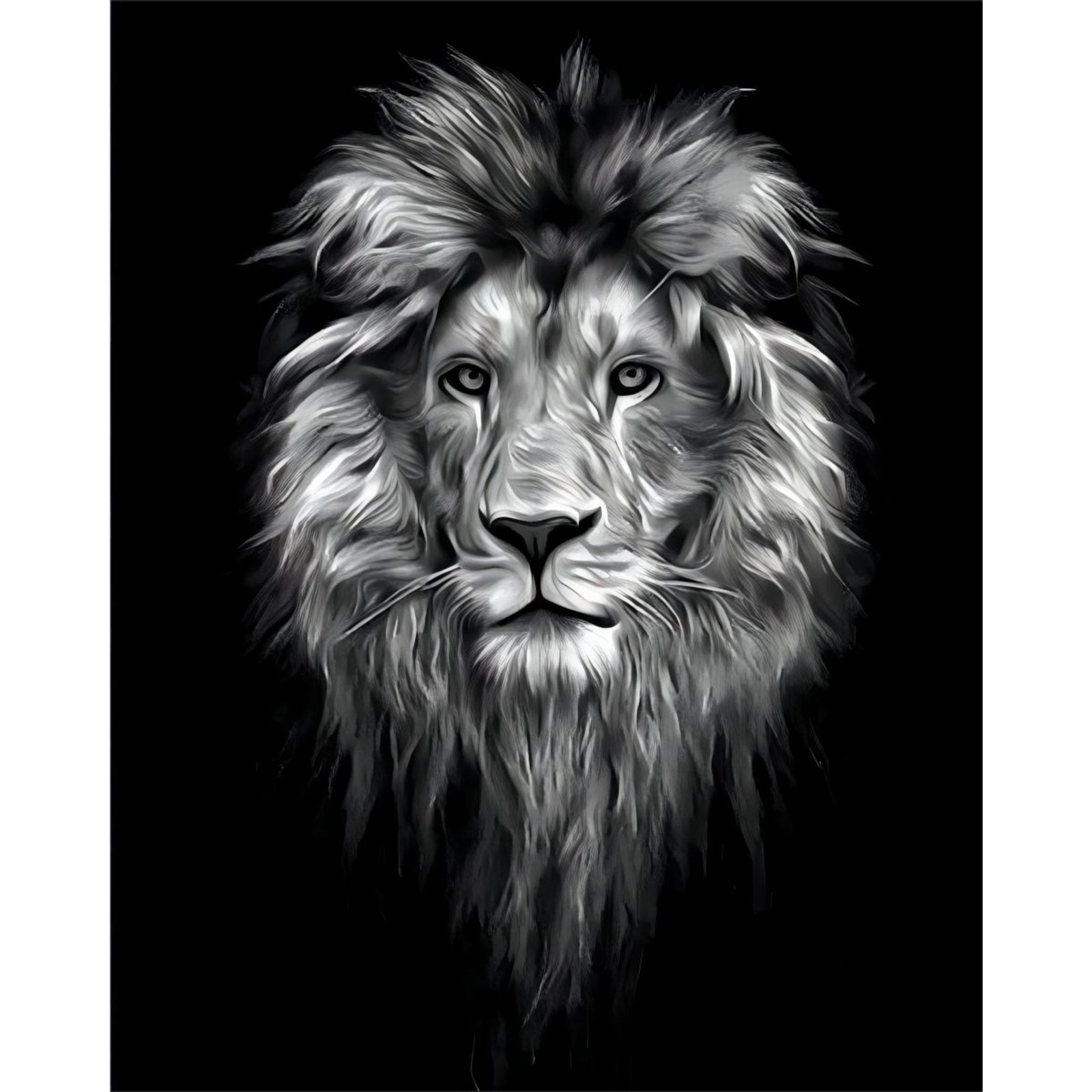 Black and White Lion Face | Diamond Painting Design - Full Drill Diamond Art with 5d Square or Round Diamonds - AB Drills Available