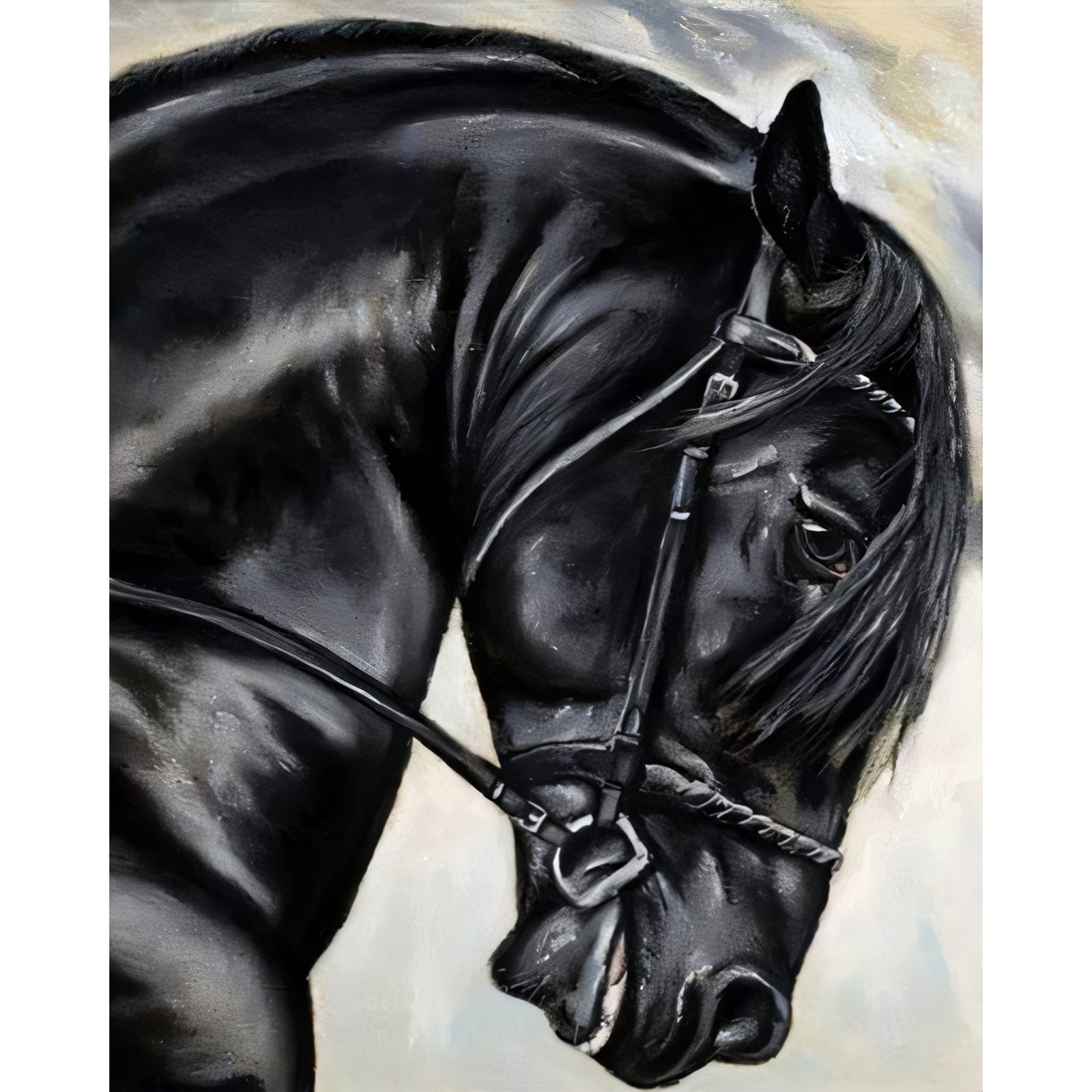 Black Friesian Horse | Diamond Painting Design - Full Drill Diamond Art with 5d Square or Round Diamonds - AB Drills Available