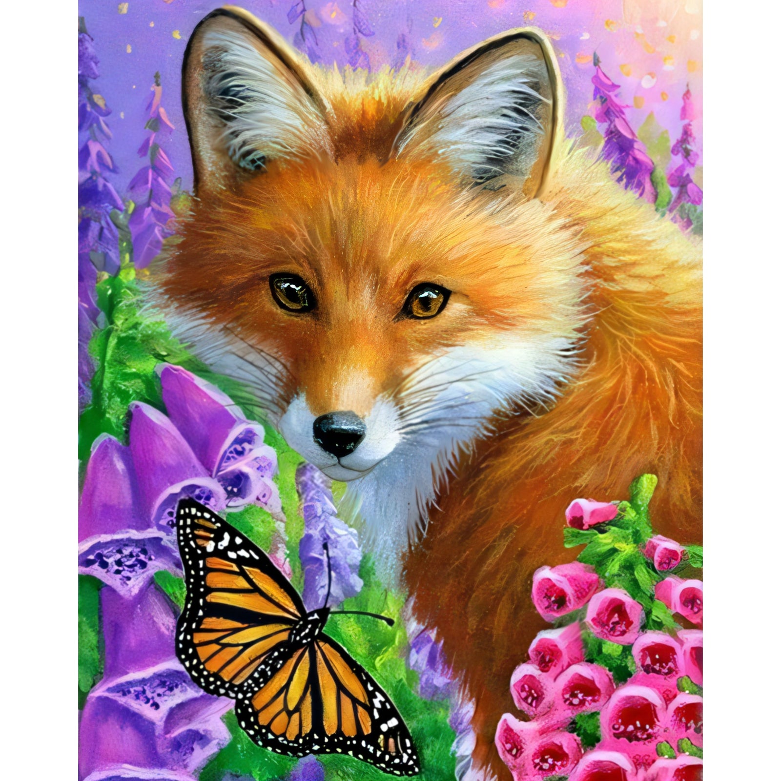 Butterfly and Fox | Diamond Painting Design - Full Drill Diamond Art with 5d Square or Round Diamonds - AB Drills Available