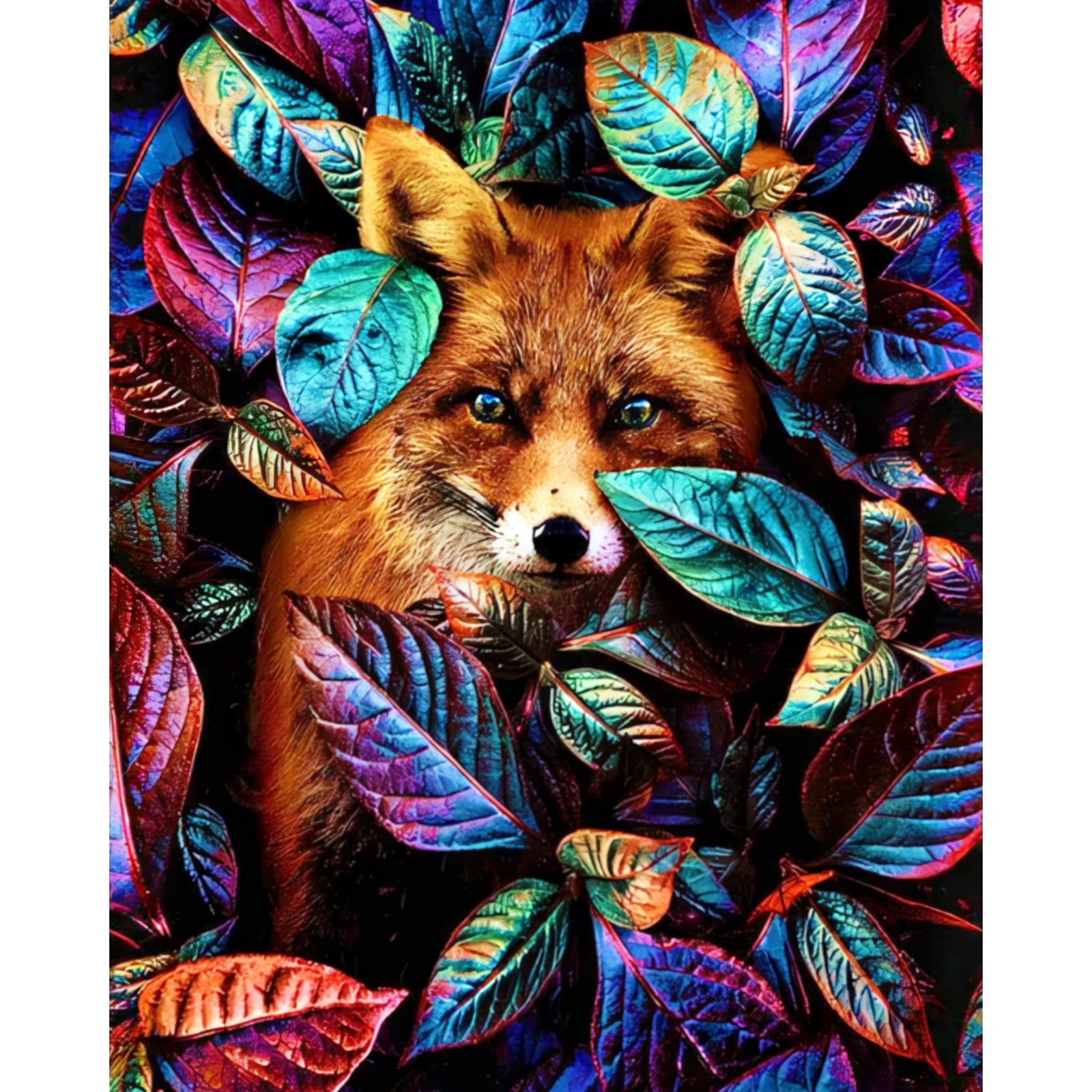 The Fox Behind the Tree Leaves | Diamond Painting Design - Full Drill Diamond Art with 5d Square or Round Diamonds - AB Drills Available