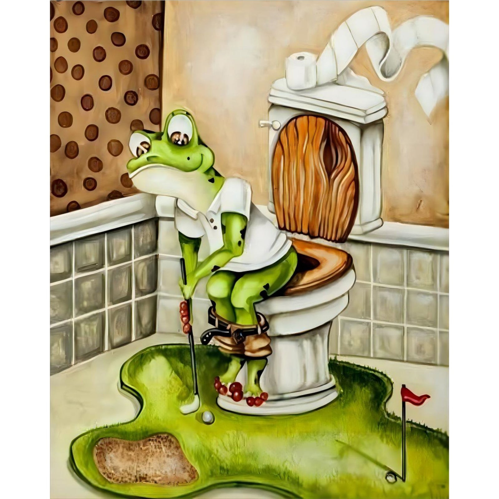 Frog Toilet Golf | Diamond Painting Design - Full Drill Diamond Art with 5d Square or Round Diamonds - AB Drills Available