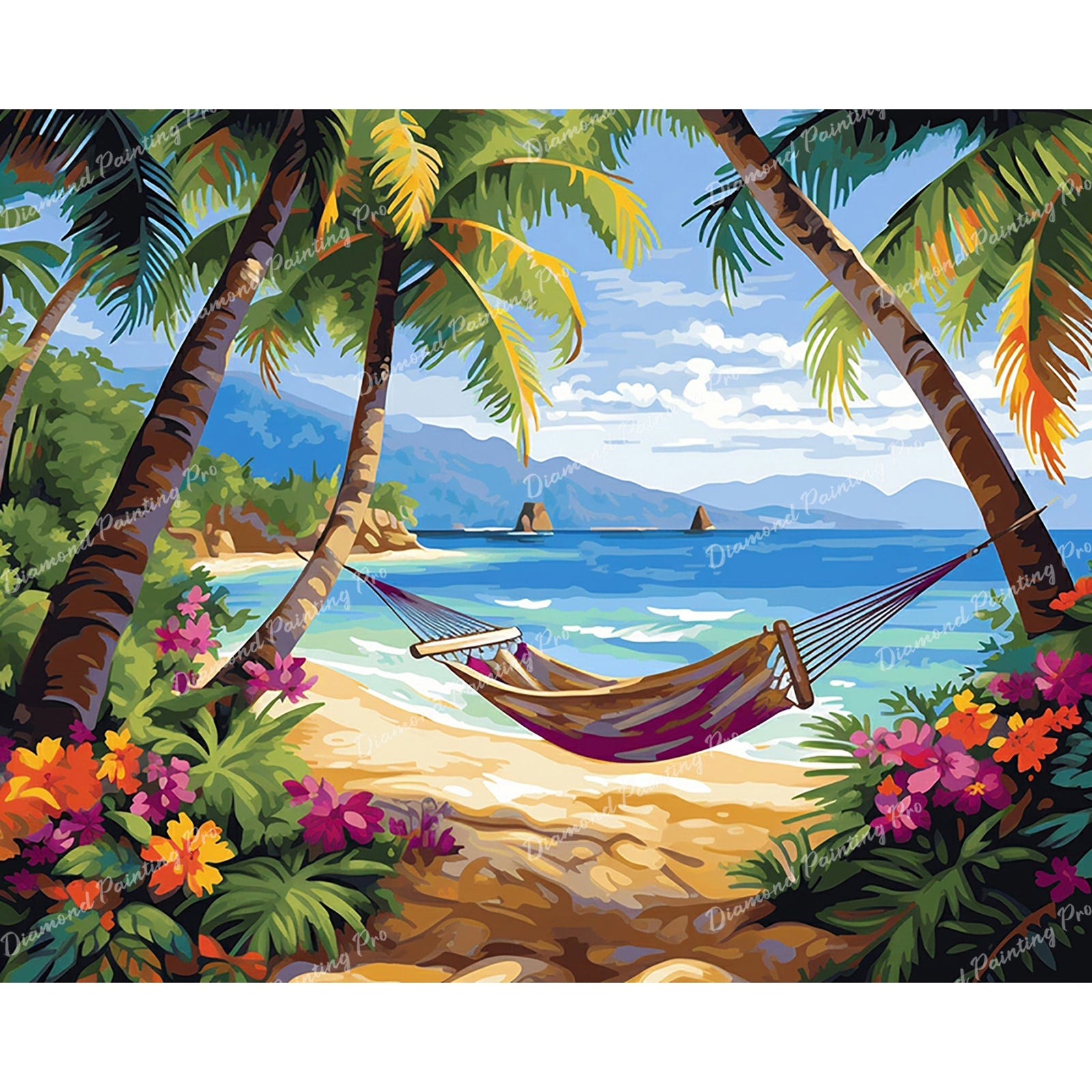 Hammock Retreat in Paradise | Diamond Painting Design - Full Drill Diamond Art with 5d Square or Round Diamonds - AB Drills Available