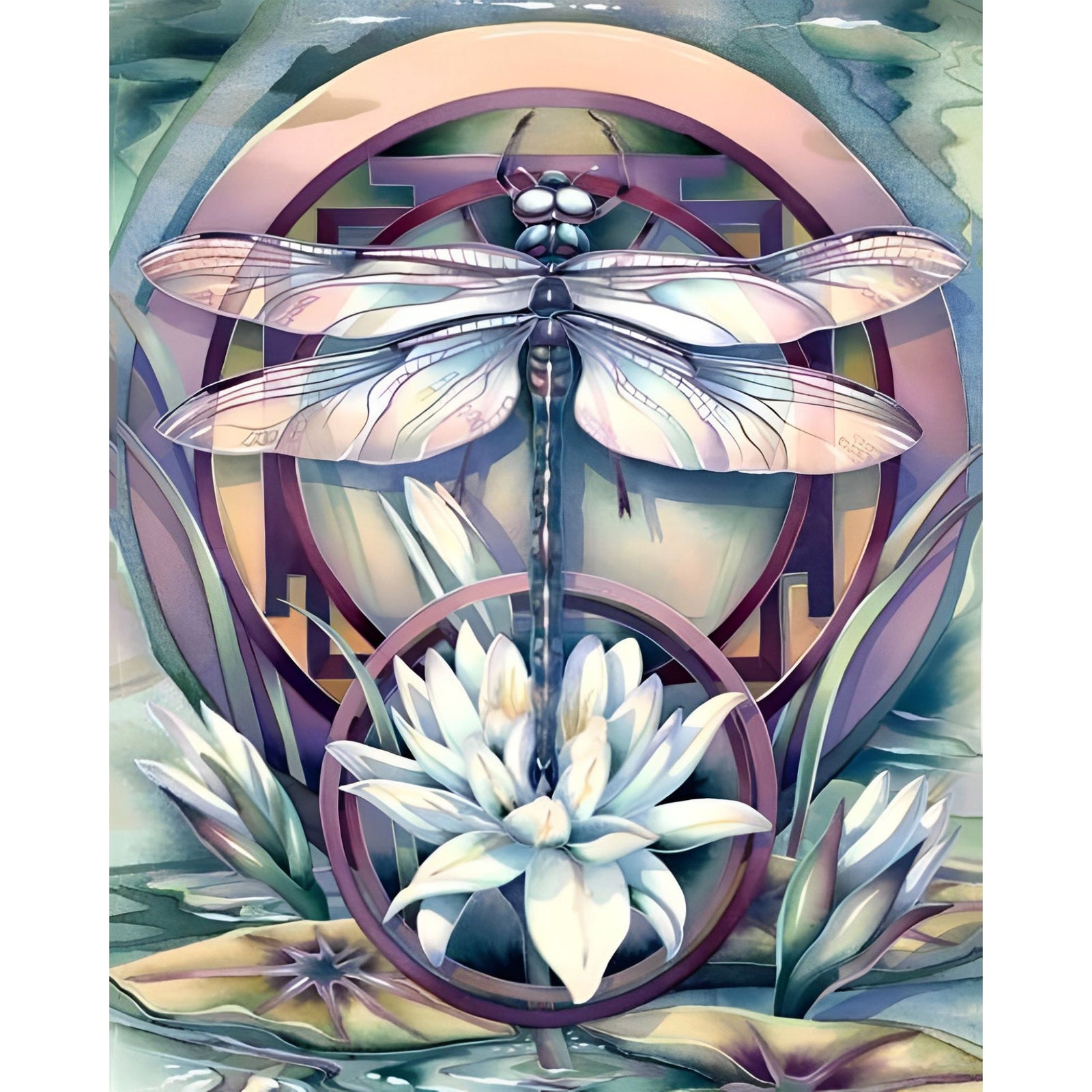 Colorful Dragonfly On The Lotus | Diamond Painting Design - Full Drill Diamond Art with 5d Square or Round Diamonds - AB Drills Available