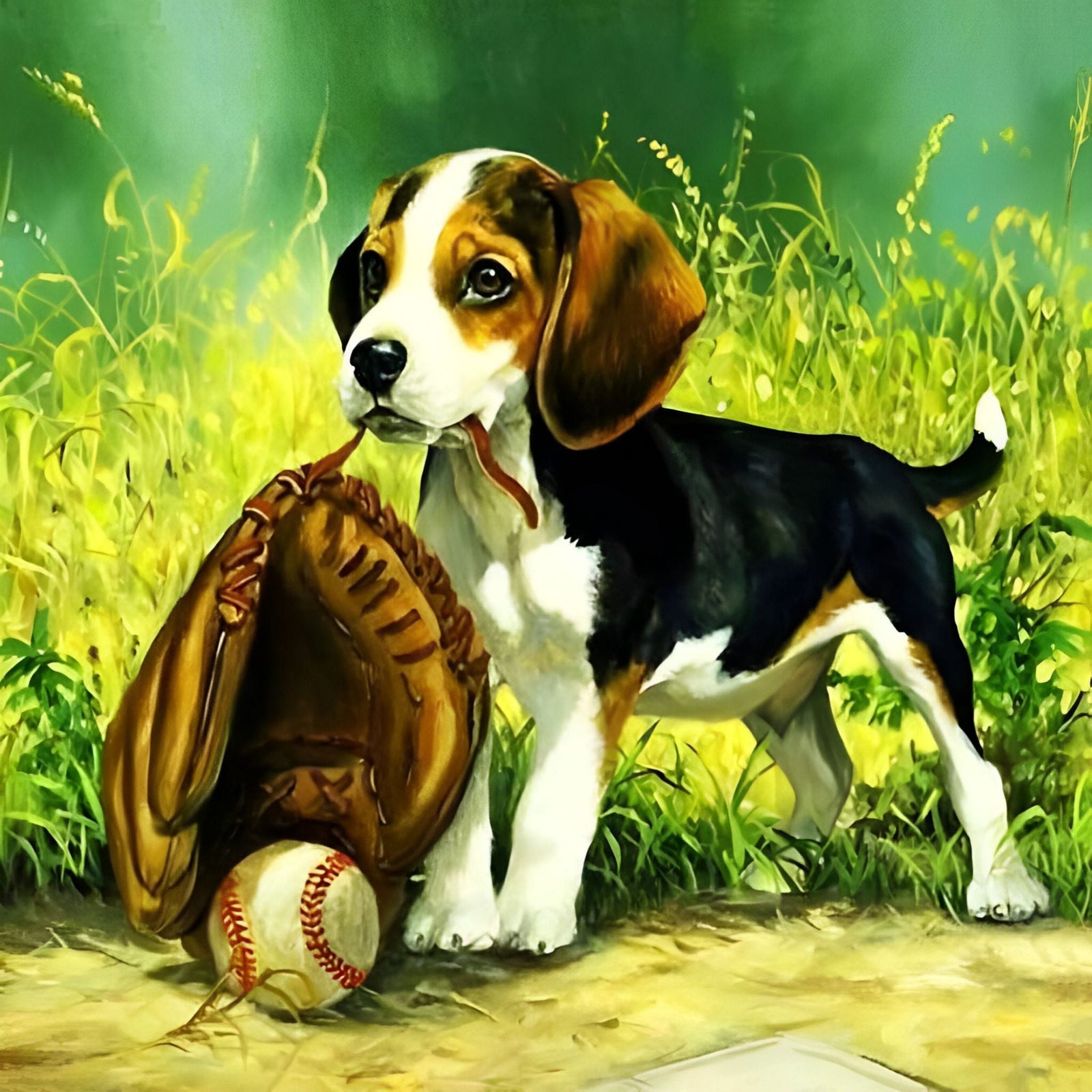 Dogs and Baseball | Diamond Painting Design - Full Drill Diamond Art with 5d Square or Round Diamonds - AB Drills Available