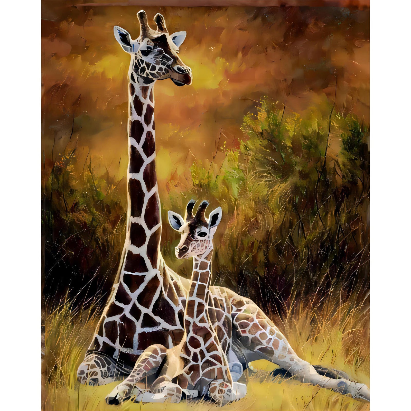 Giraffe Family | Diamond Painting Design - Full Drill Diamond Art with 5d Square or Round Diamonds - AB Drills Available