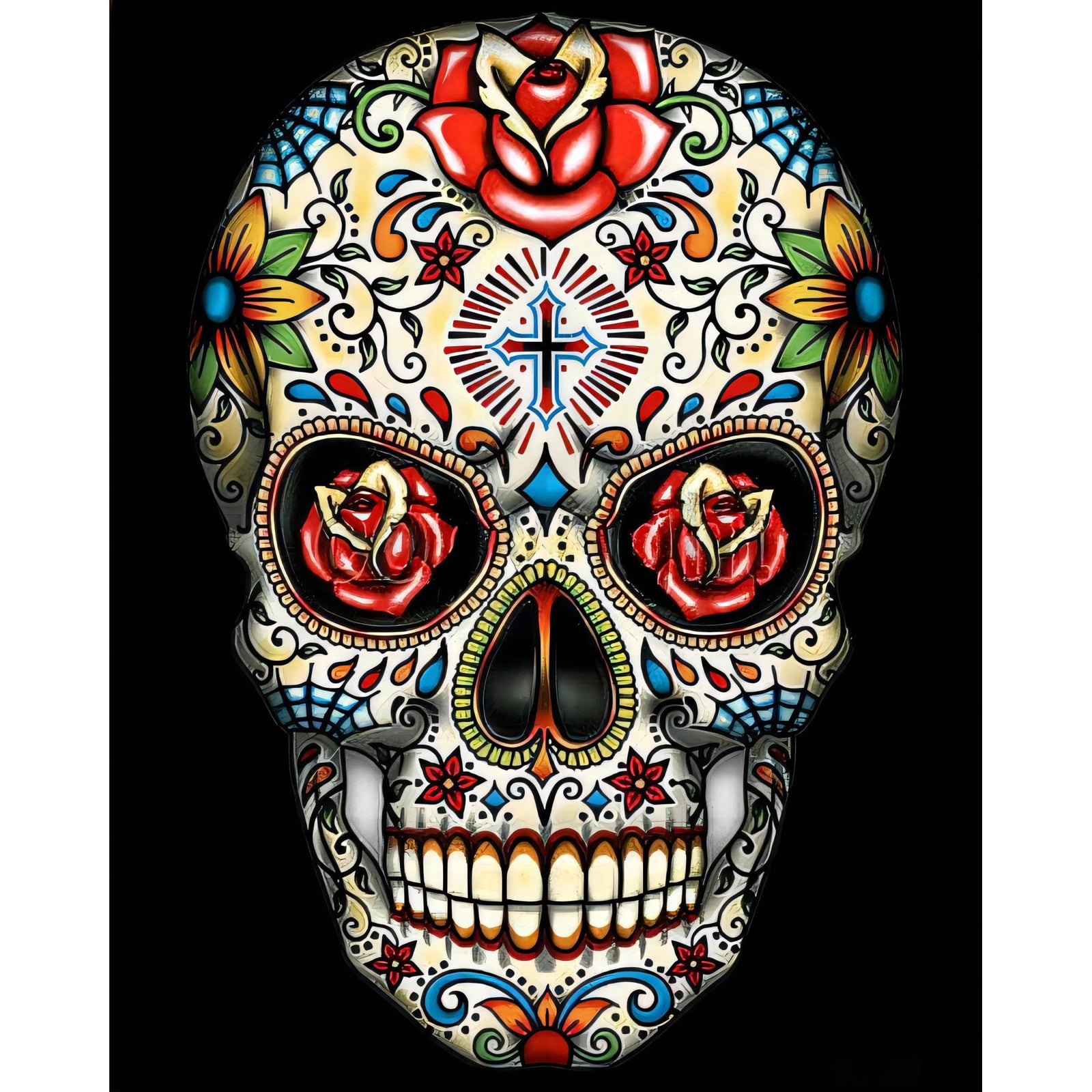 Sugar Skull With Rose Eyes | Diamond Painting Design - Full Drill Diamond Art with 5d Square or Round Diamonds - AB Drills Available