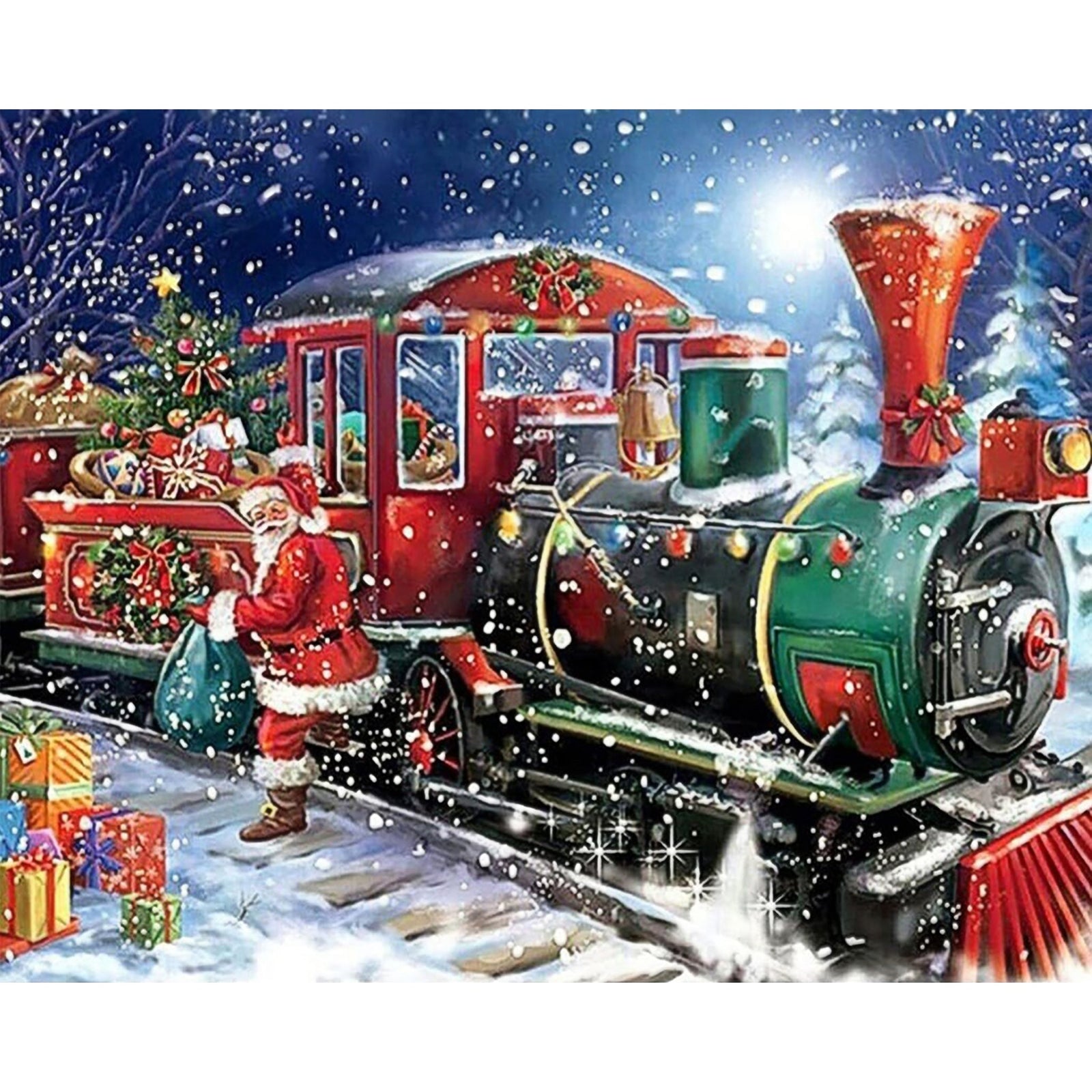 Christmas Santa Claus Train | Diamond Painting Design - Full Drill Diamond Art with 5d Square or Round Diamonds - AB Drills Available