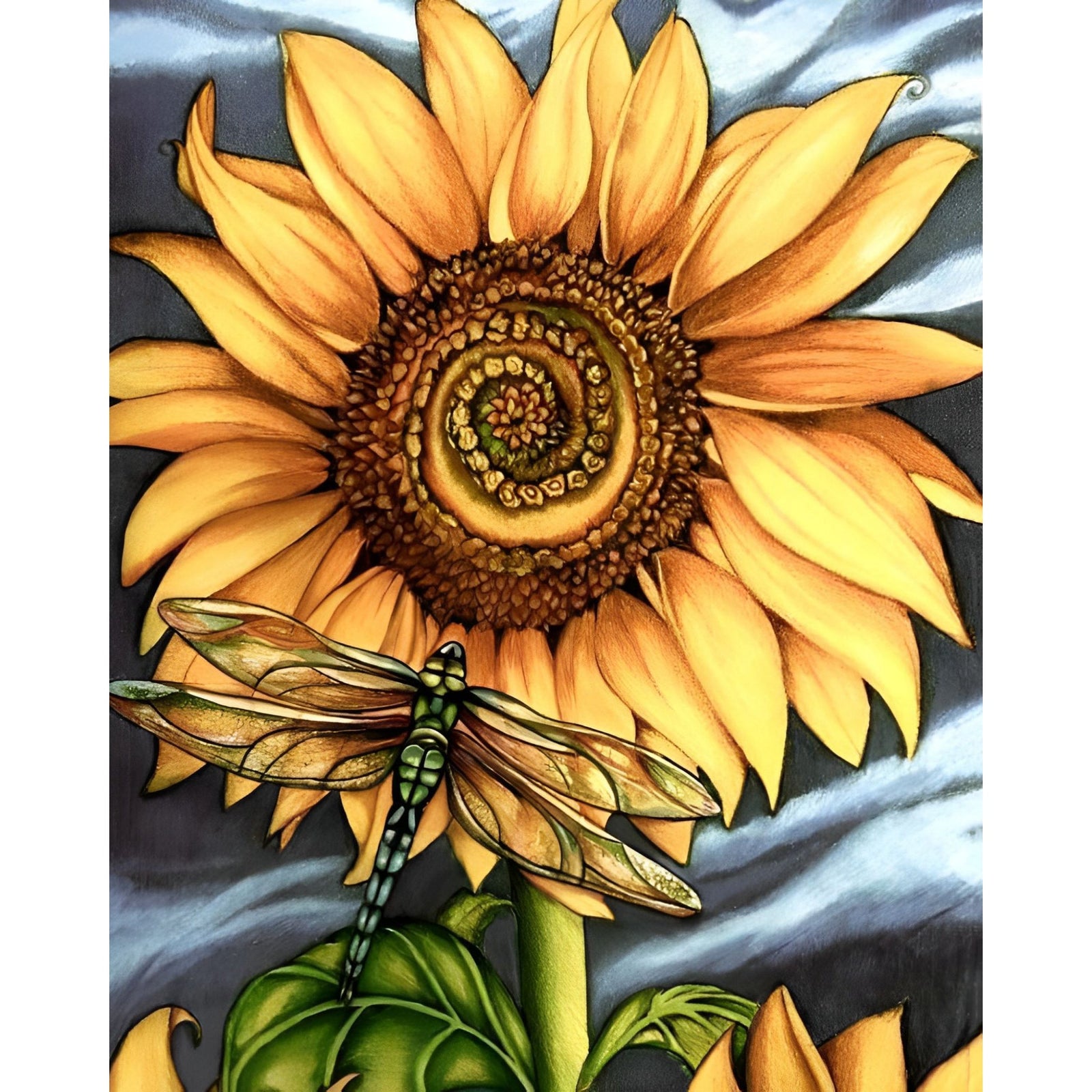 Beautiful Yellow Plant Sunflower Dragonfly | Diamond Painting Design - Full Drill Diamond Art with 5d Square or Round Diamonds - AB Drills Available